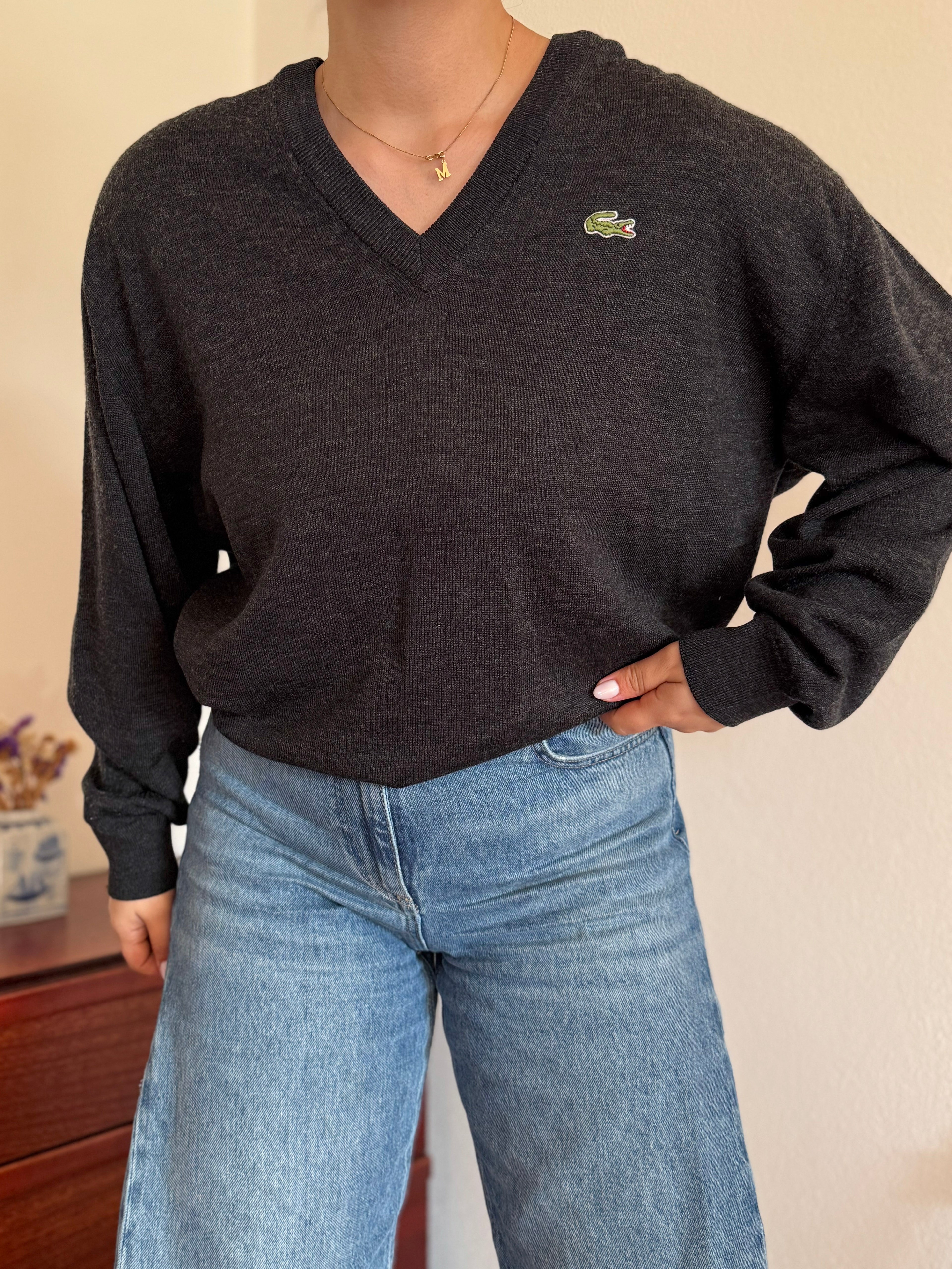 Lacoste V-Neck Knit Sweater 50% Wool 50% Acrylic