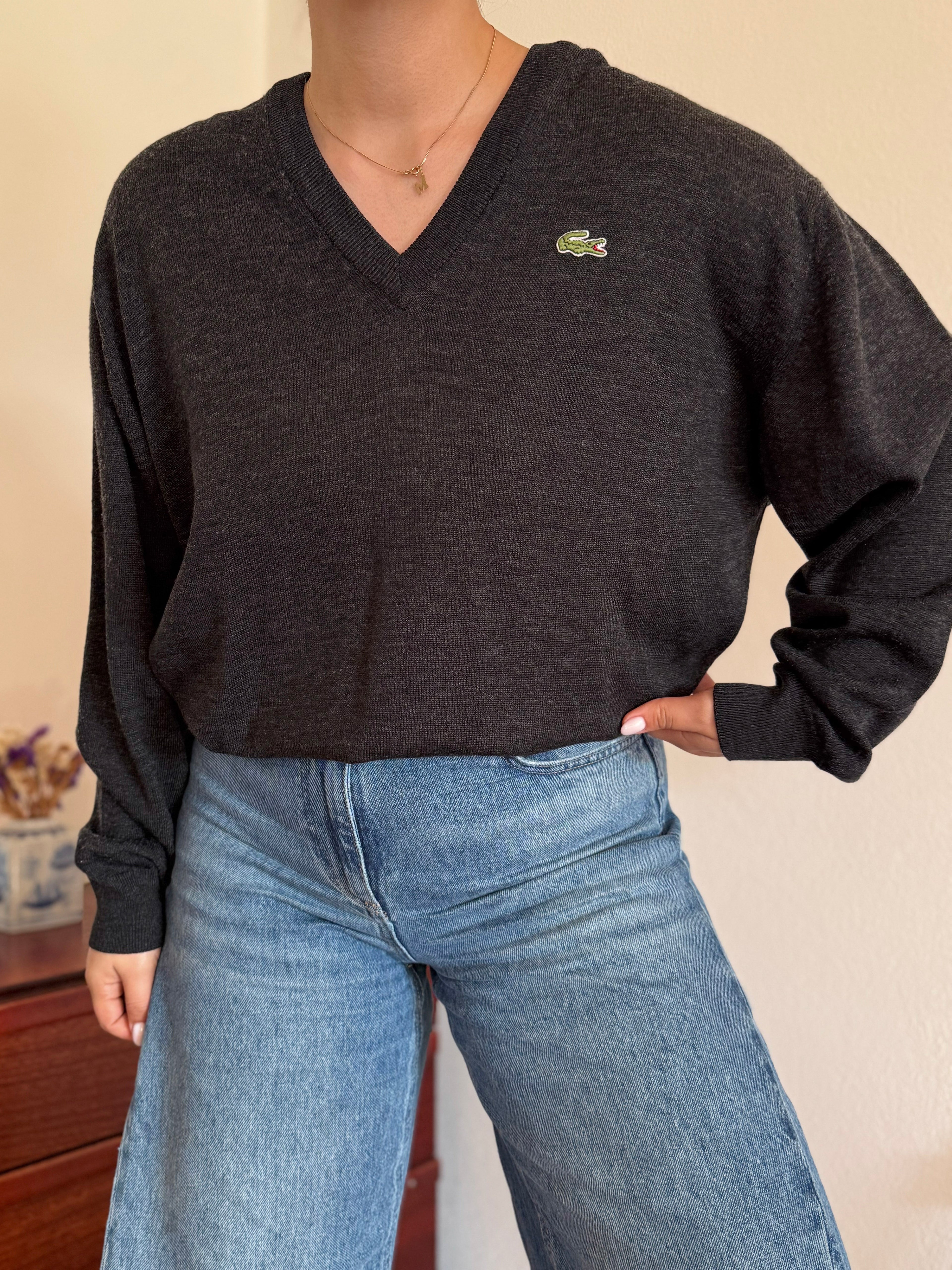 Lacoste V-Neck Knit Sweater 50% Wool 50% Acrylic