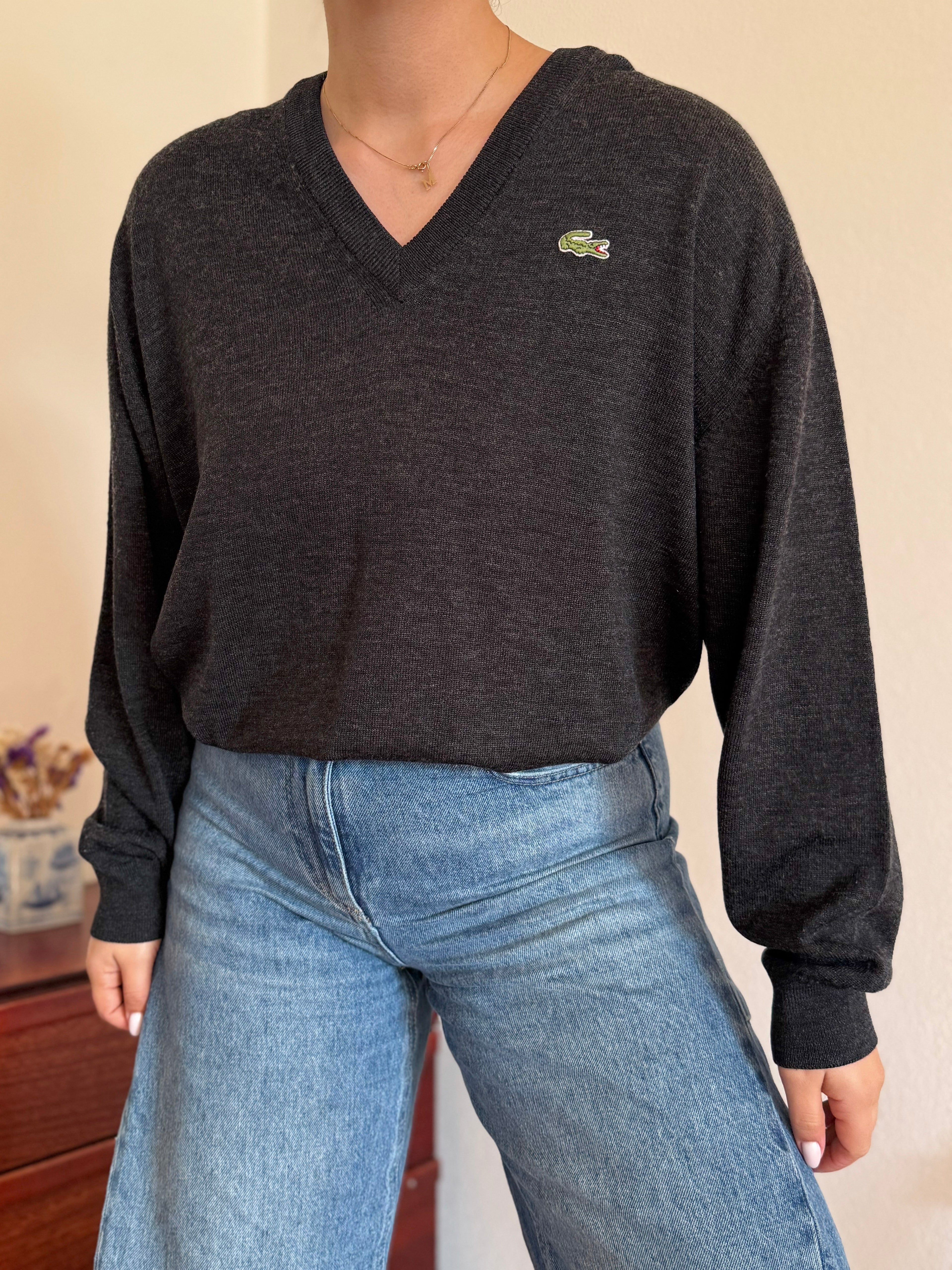 Lacoste V-Neck Knit Sweater 50% Wool 50% Acrylic