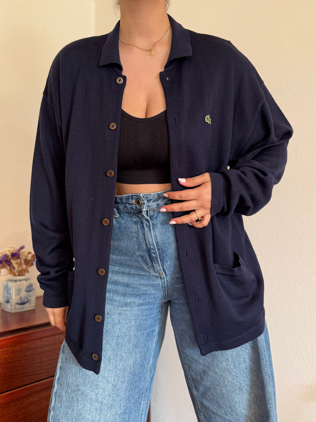 Lacoste Cardigan Knit Sweater 50% Wool 50% Acrylic