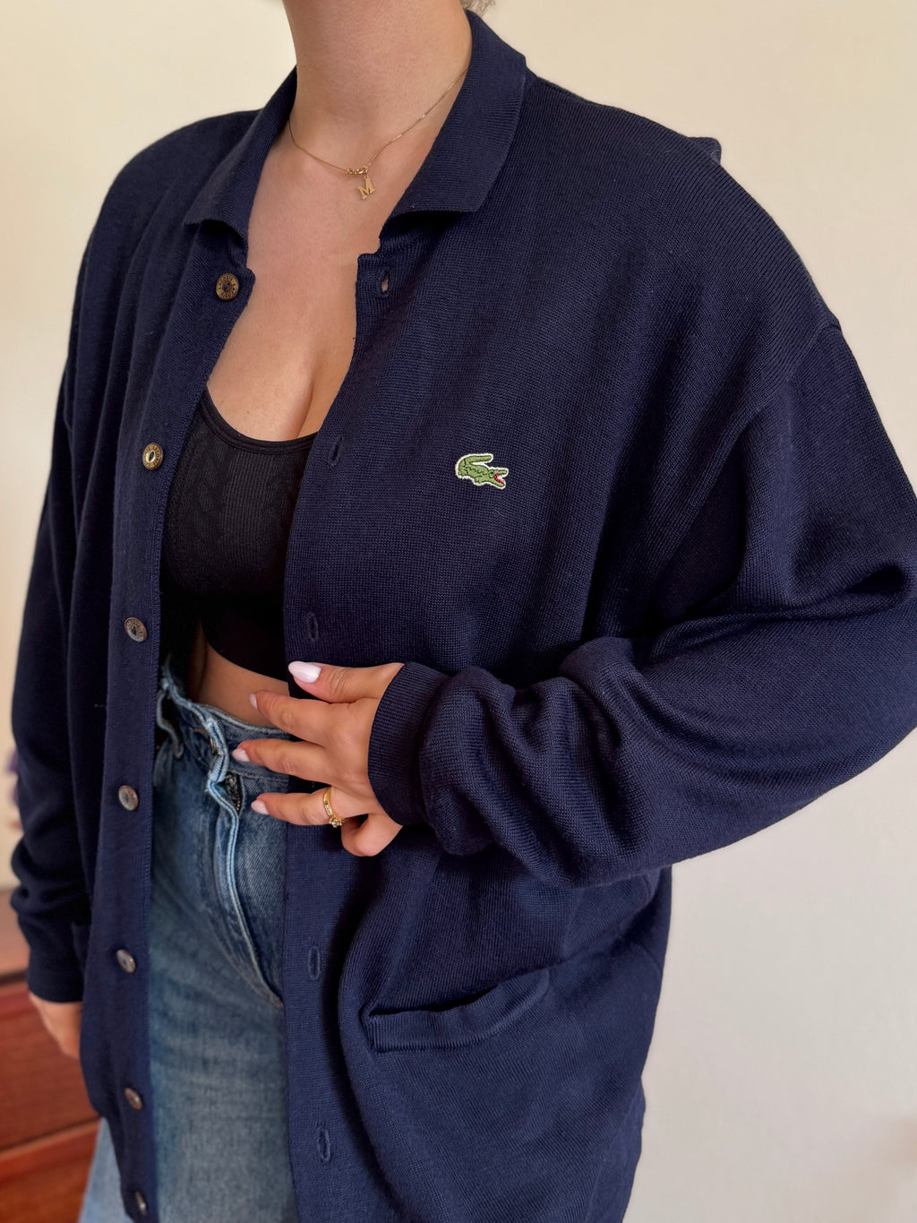 Lacoste Cardigan Knit Sweater 50% Wool 50% Acrylic