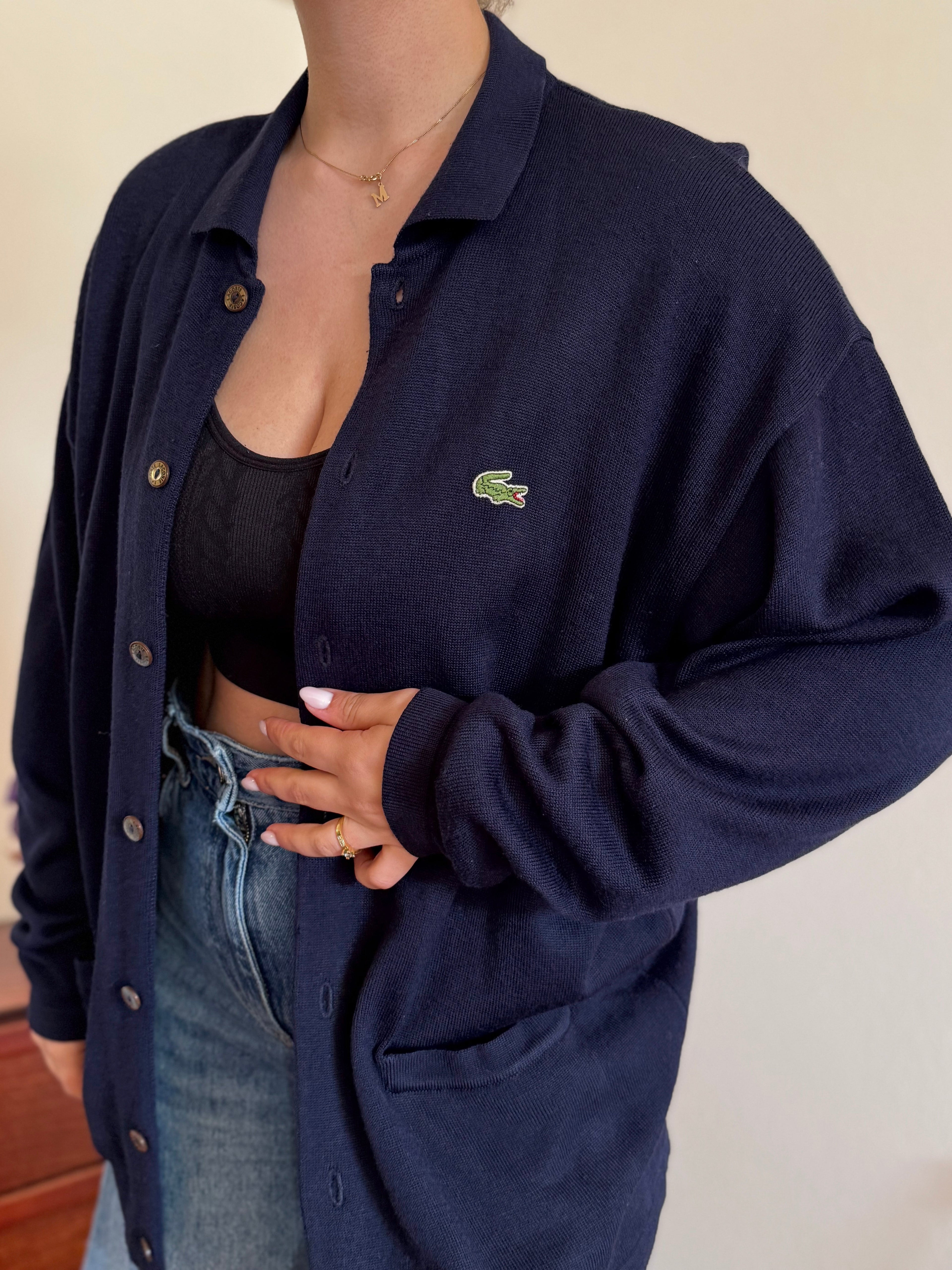 Lacoste Cardigan Knit Sweater 50% Wool 50% Acrylic