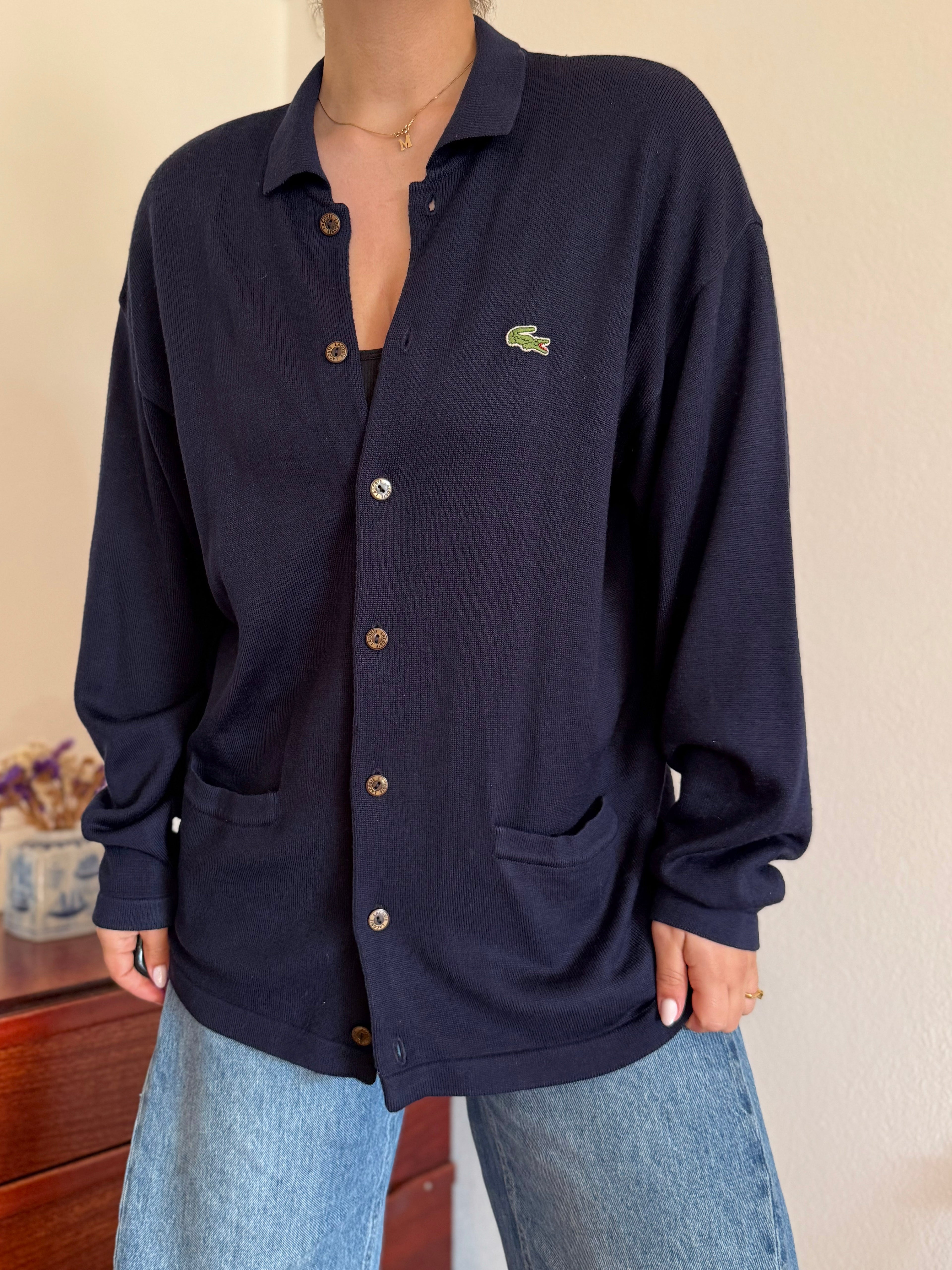 Lacoste Cardigan Knit Sweater 50% Wool 50% Acrylic