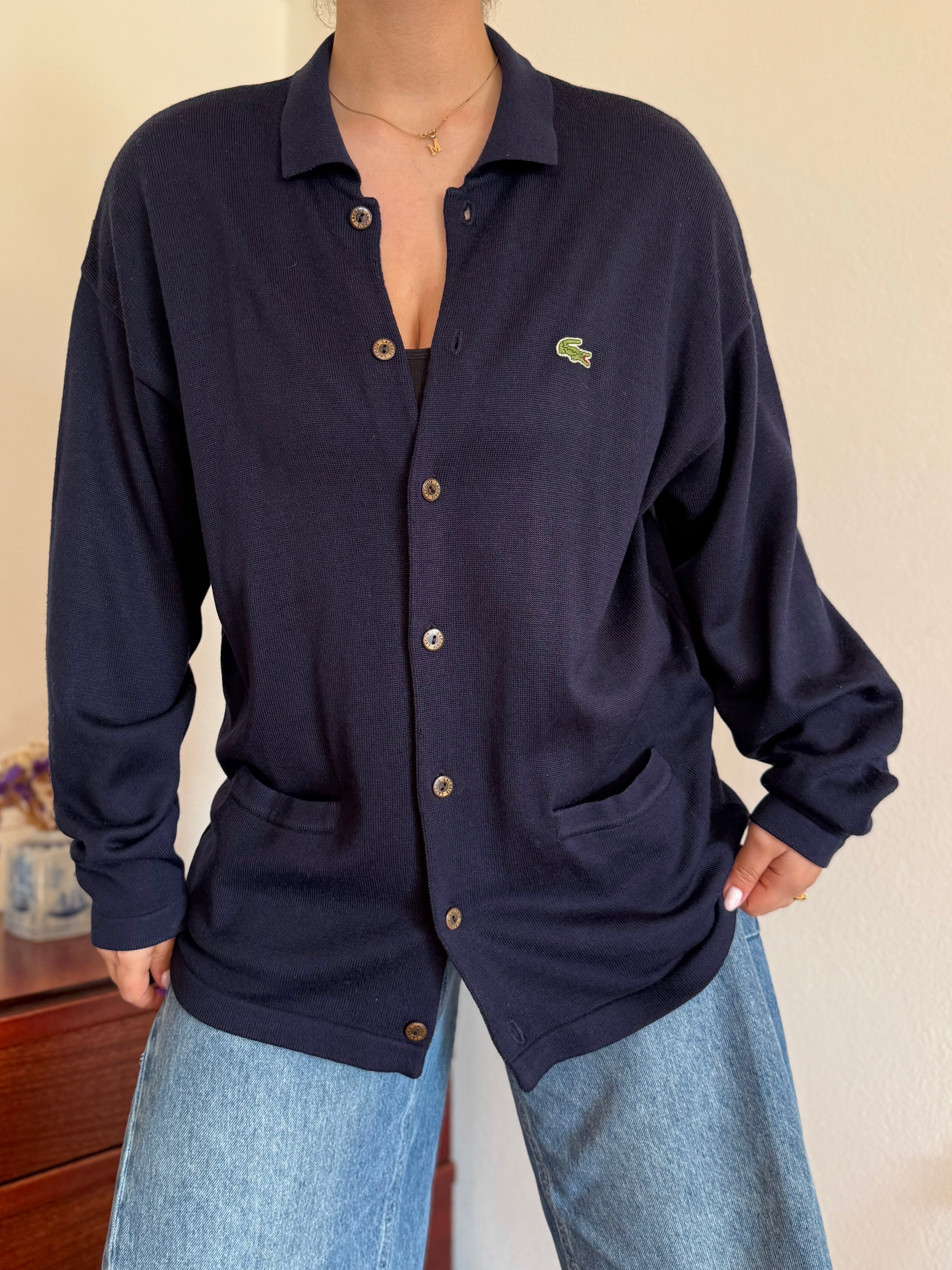 Lacoste Cardigan Knit Sweater 50% Wool 50% Acrylic