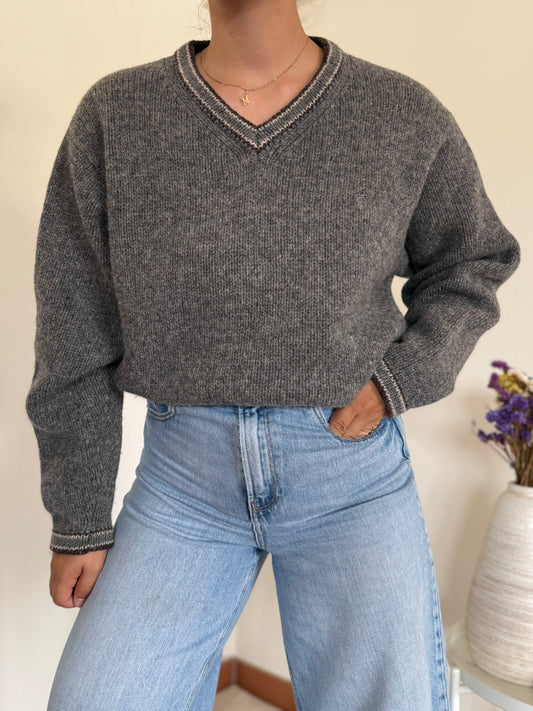 Thomas Burberry V-neck Knit Sweater em lã