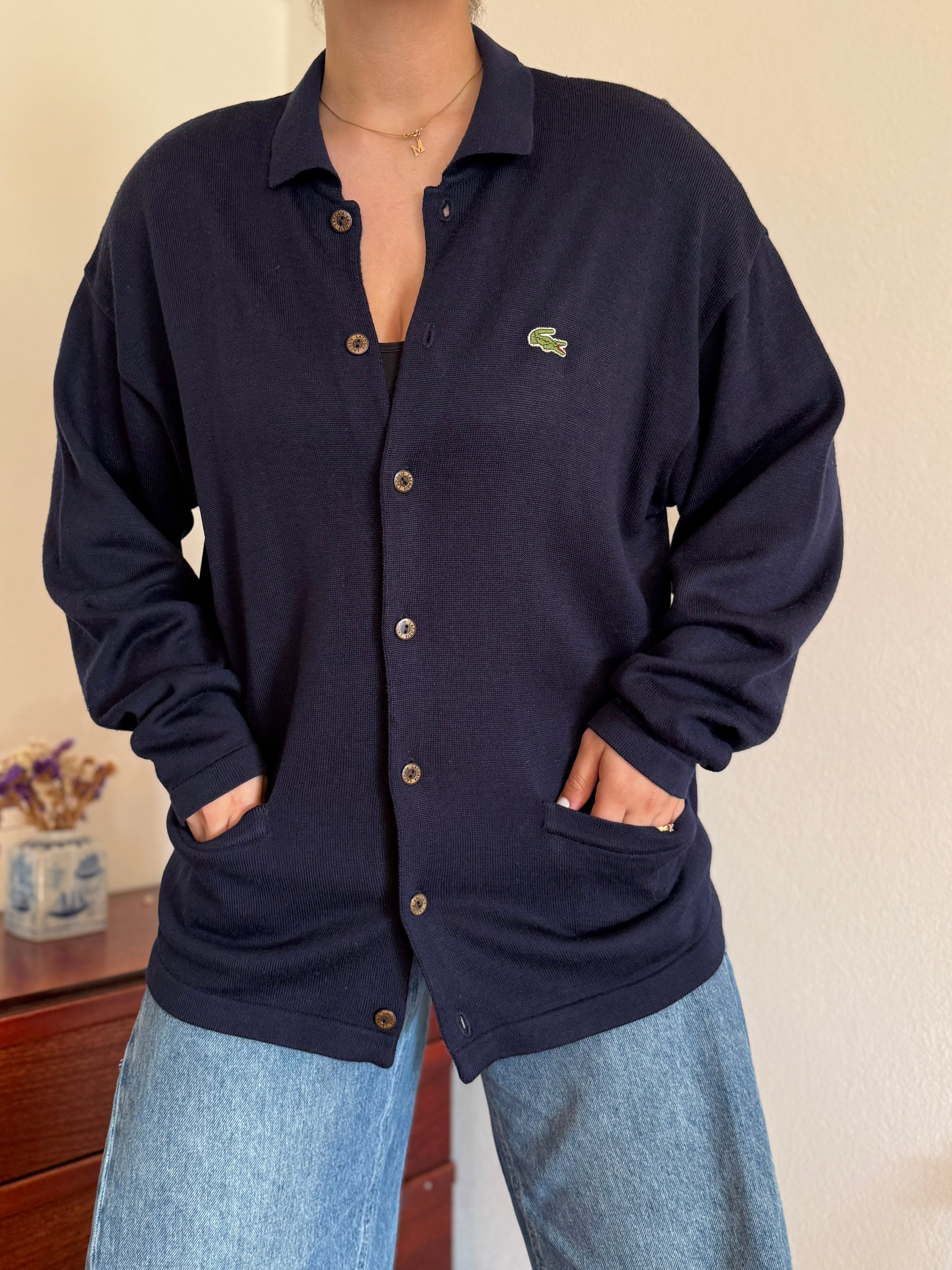 Lacoste Cardigan Knit Sweater 50% Wool 50% Acrylic