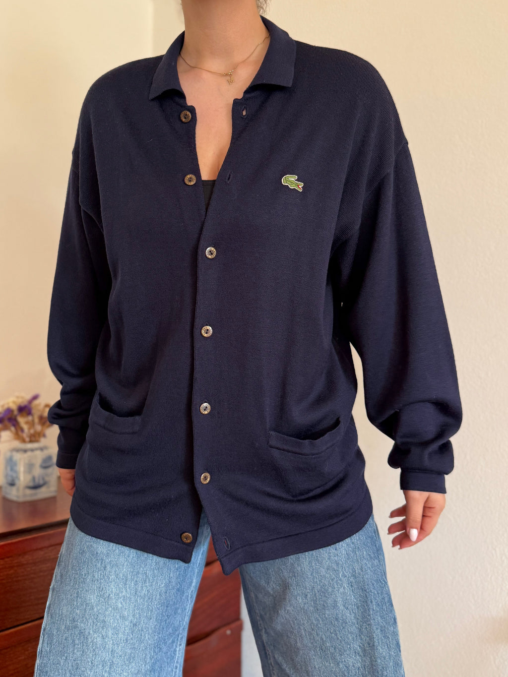 Lacoste Cardigan Knit Sweater 50% Wool 50% Acrylic