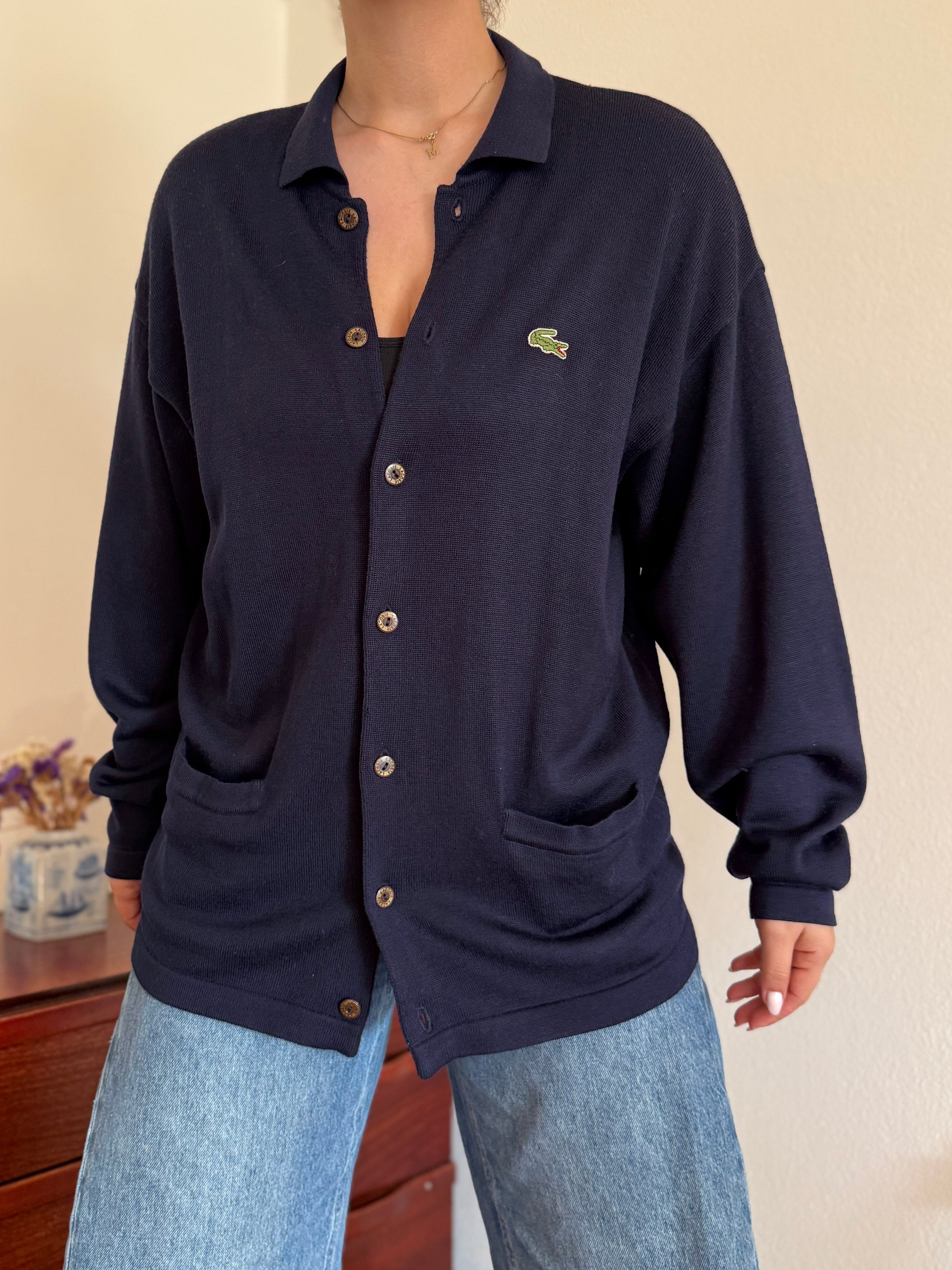 Lacoste Cardigan Knit Sweater 50% Wool 50% Acrylic