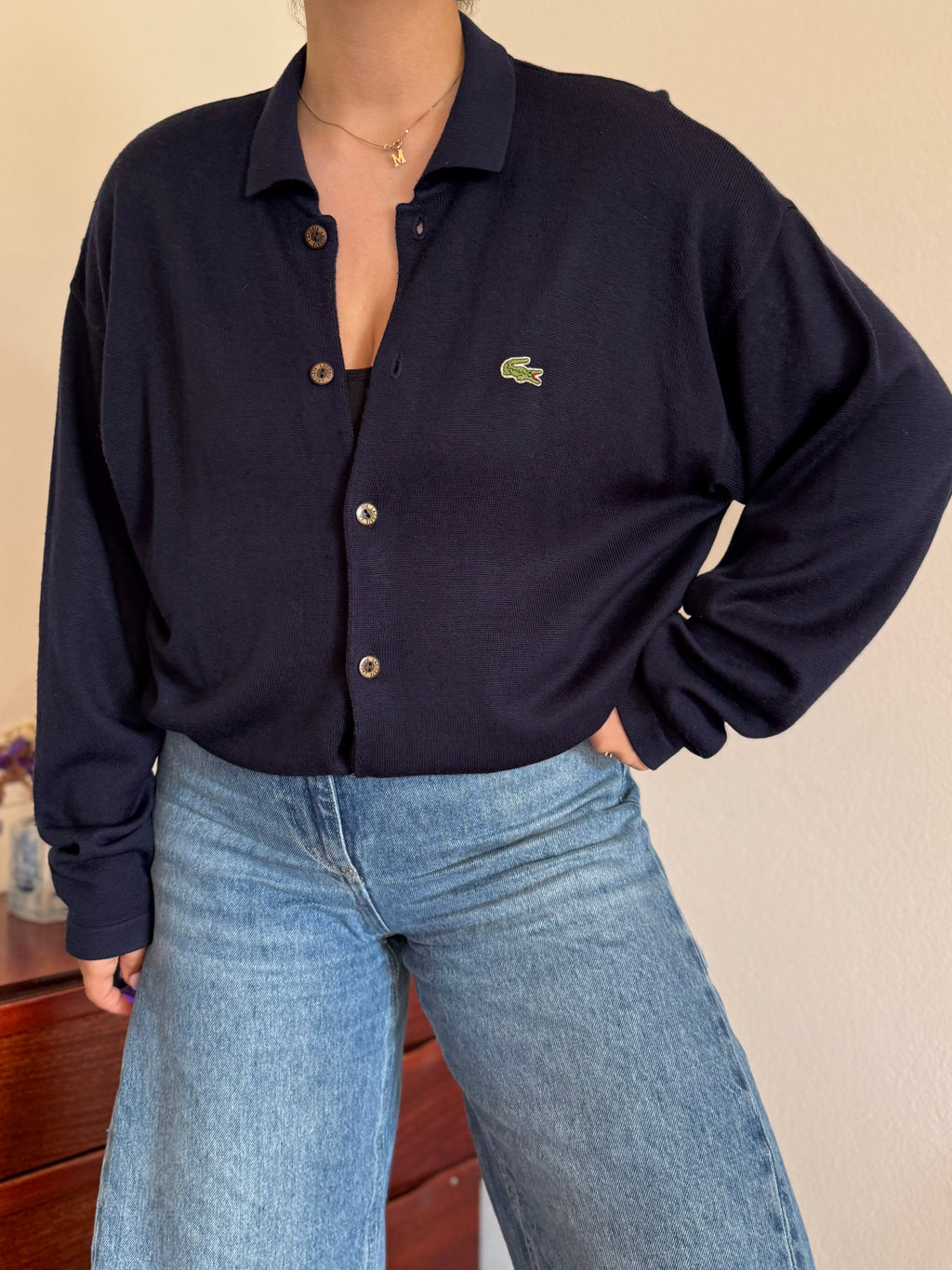 Lacoste Cardigan Knit Sweater 50% Wool 50% Acrylic