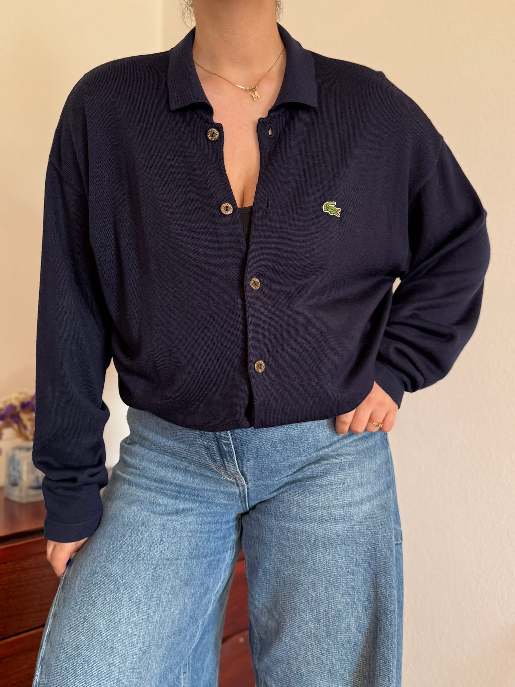 Lacoste Cardigan Knit Sweater 50% Wool 50% Acrylic