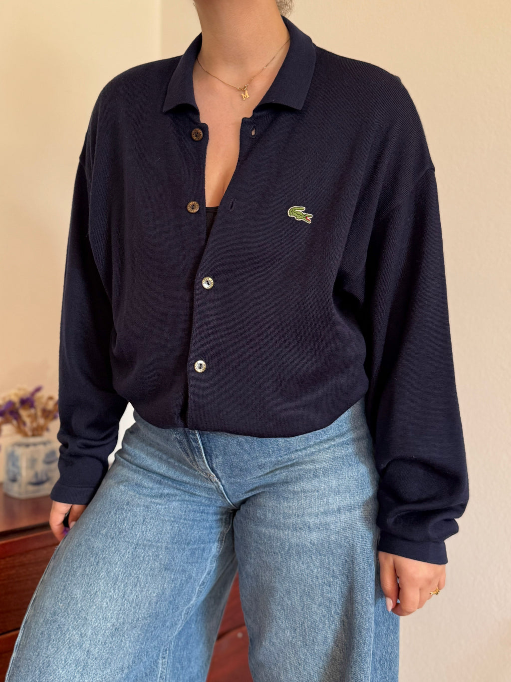 Lacoste Cardigan Knit Sweater 50% Wool 50% Acrylic