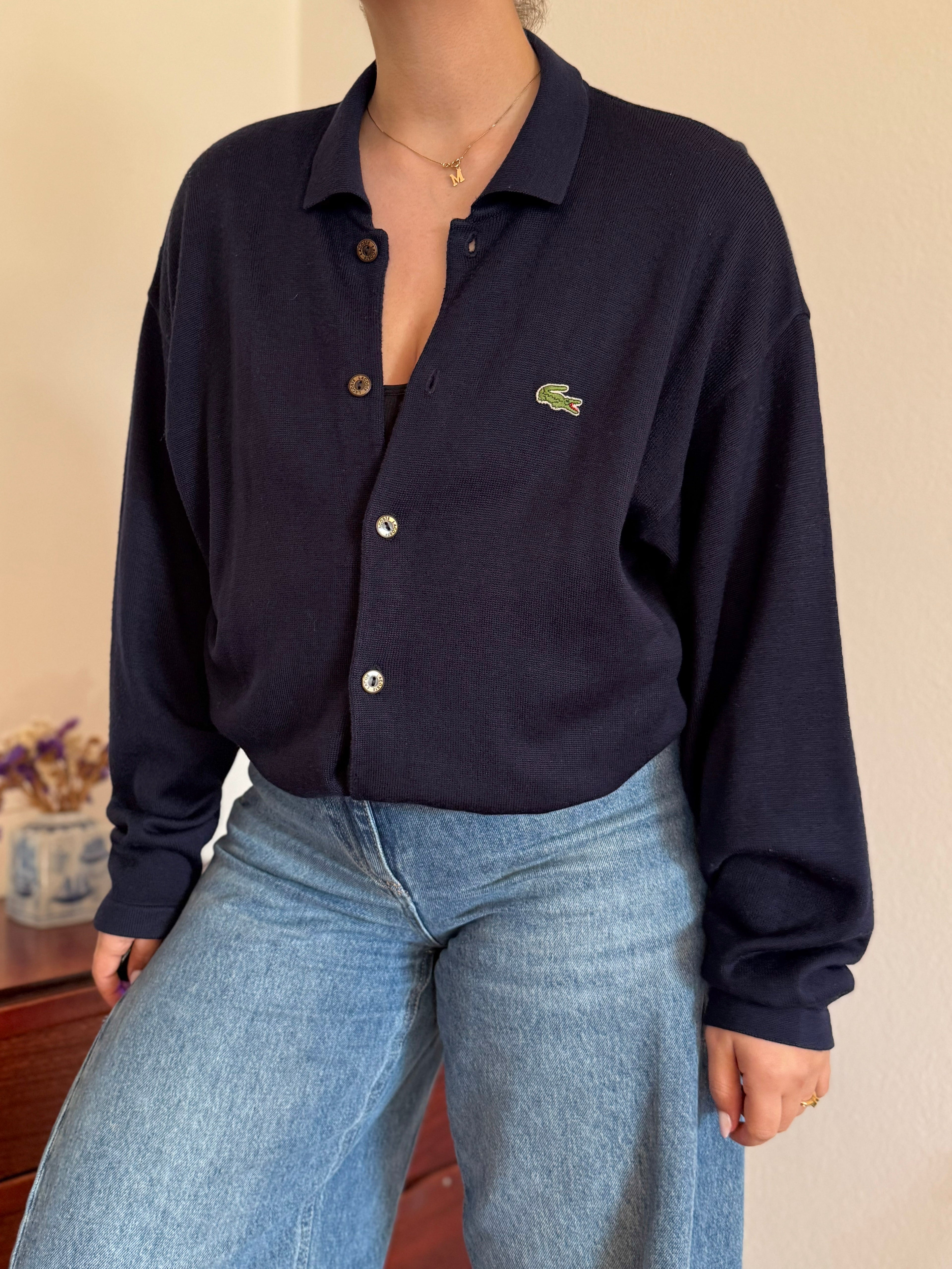 Lacoste Cardigan Knit Sweater 50% Wool 50% Acrylic