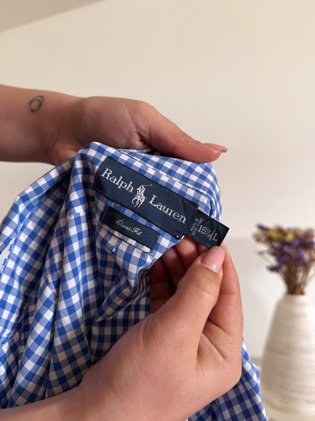 Ralph Lauren Shirt Classic Fit Plaid Blue 100% Cotton