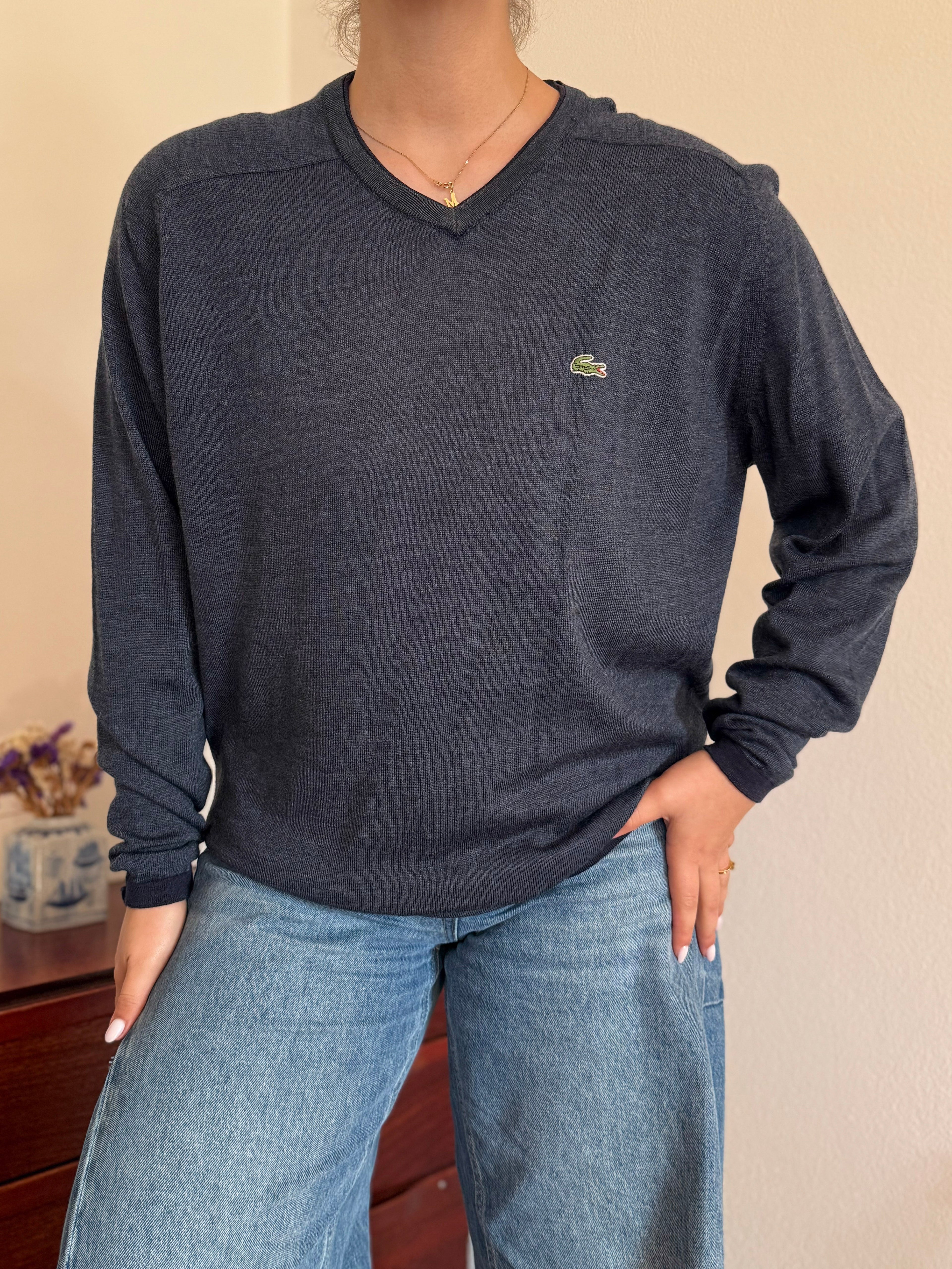 Lacoste V-Neck Knit Sweater 100% Wool