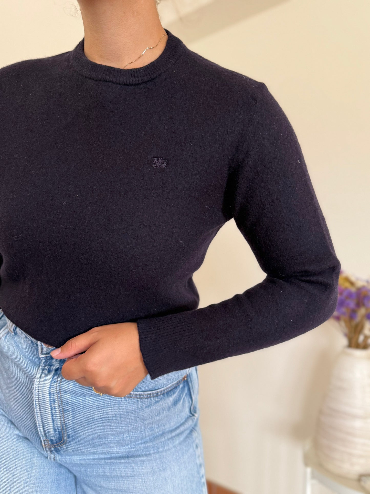 Burberry V-neck Knit Sweater em lã