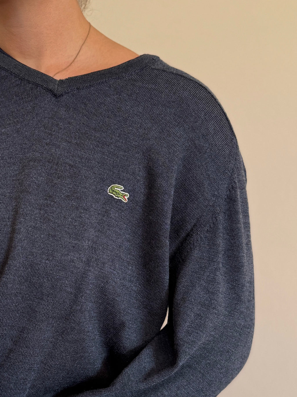 Lacoste V-Neck Knit Sweater 100% Wool