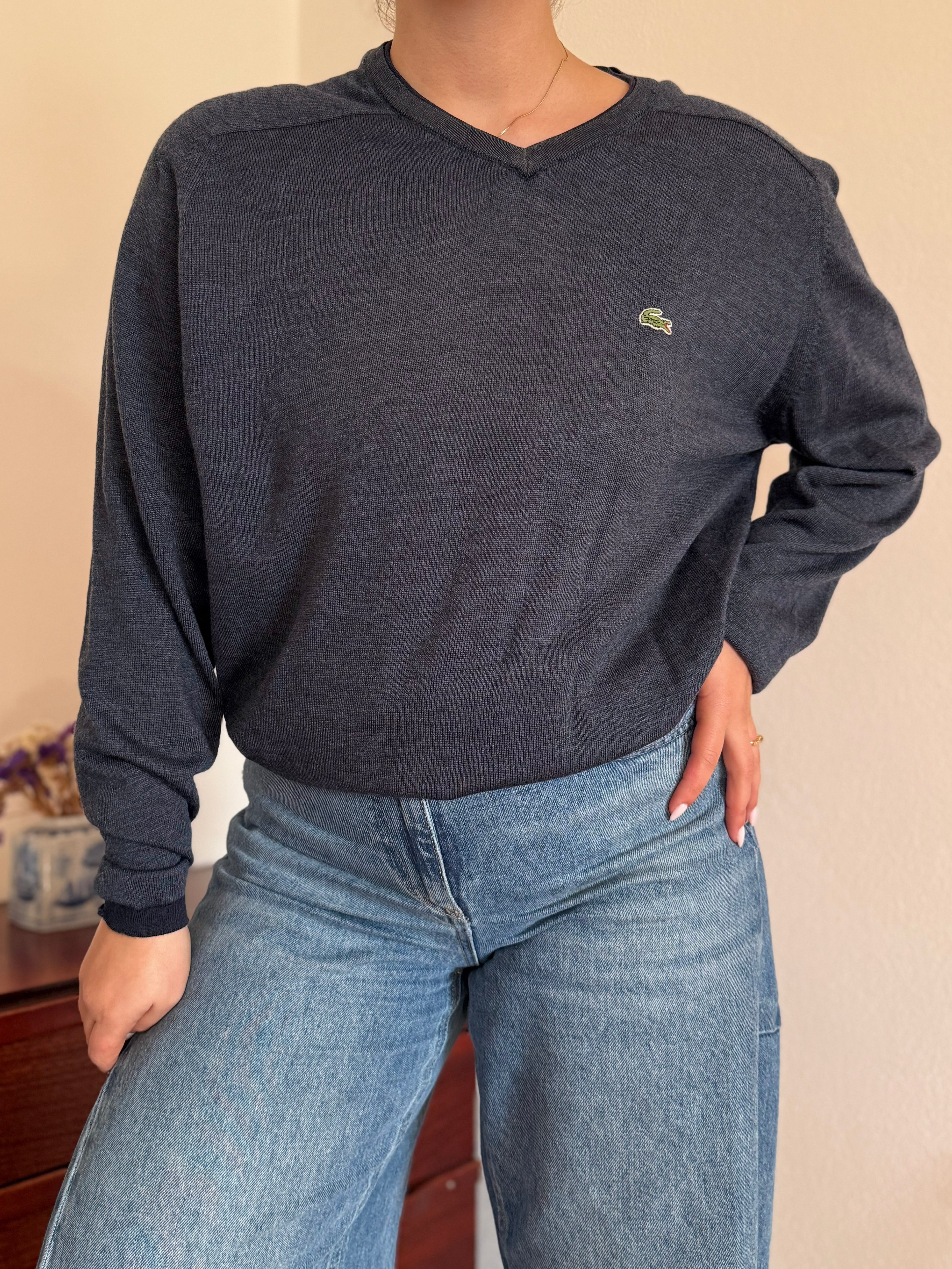 Lacoste V-Neck Knit Sweater 100% Wool