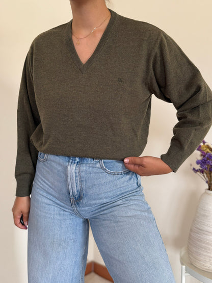 Burberry V-neck Knit Sweater em lã