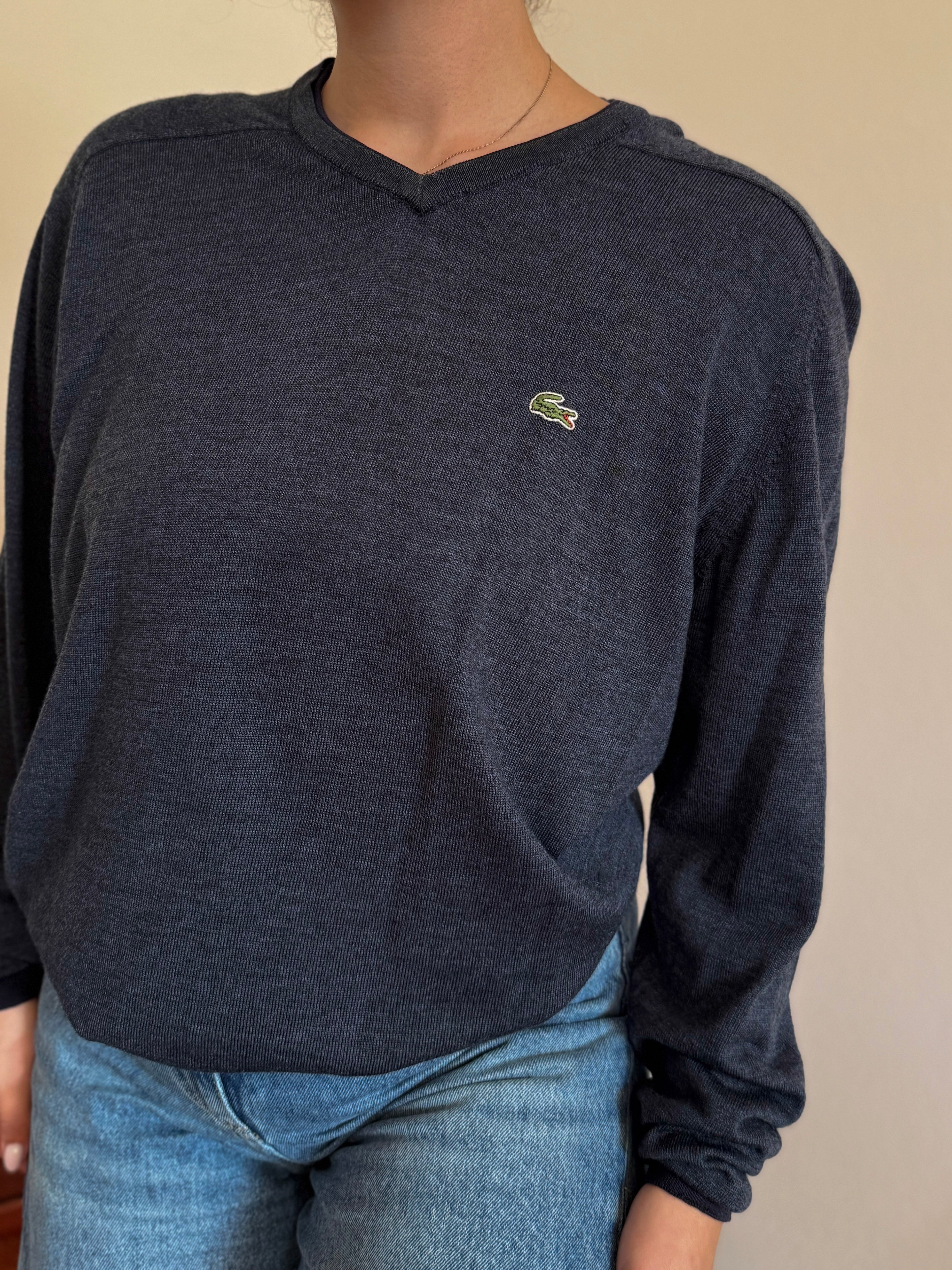 Lacoste V-Neck Knit Sweater 100% Wool