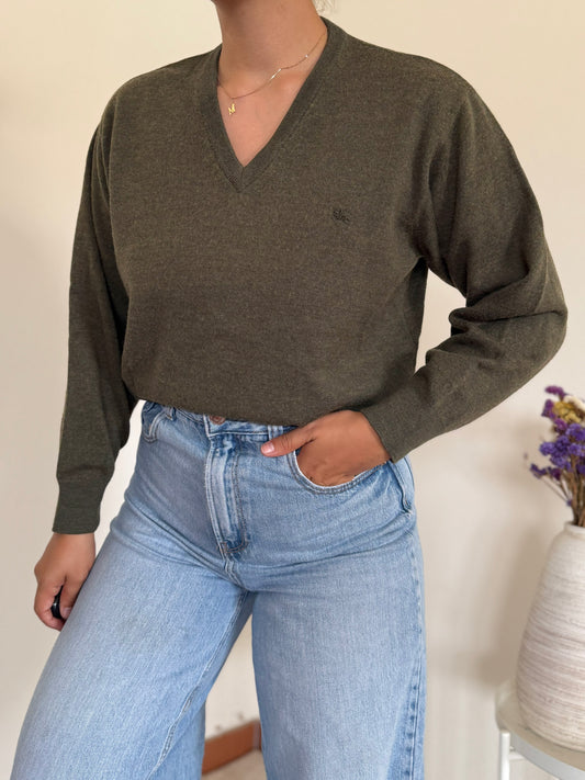 Burberry V-neck Knit Sweater em lã