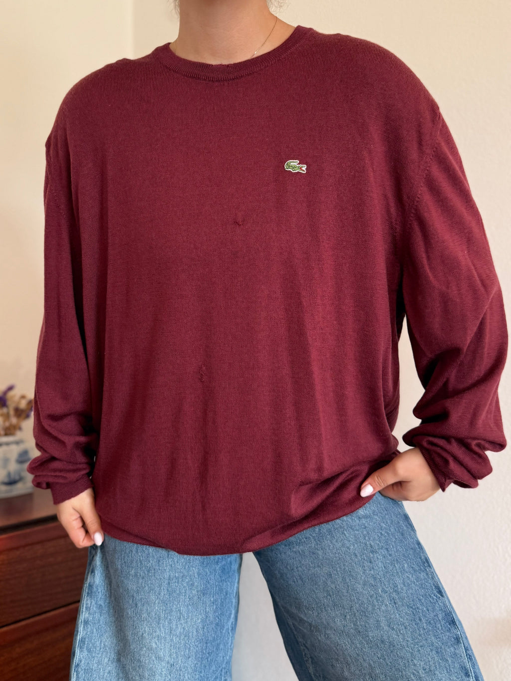 Lacoste Round Neck Knit Sweater 100% Wool