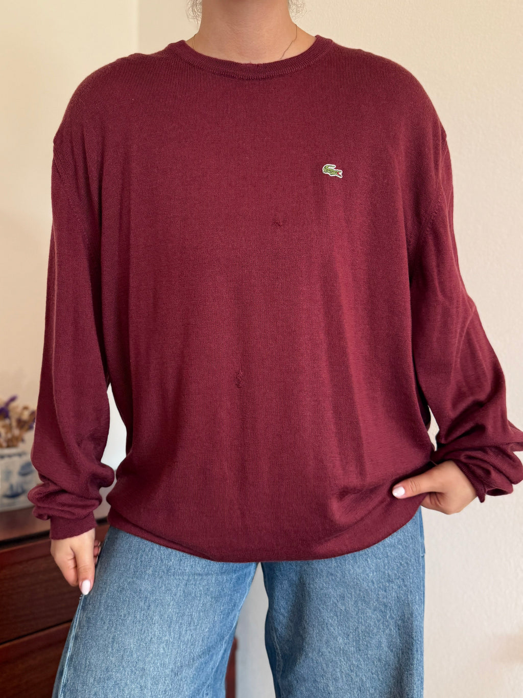 Lacoste Round Neck Knit Sweater 100% Wool