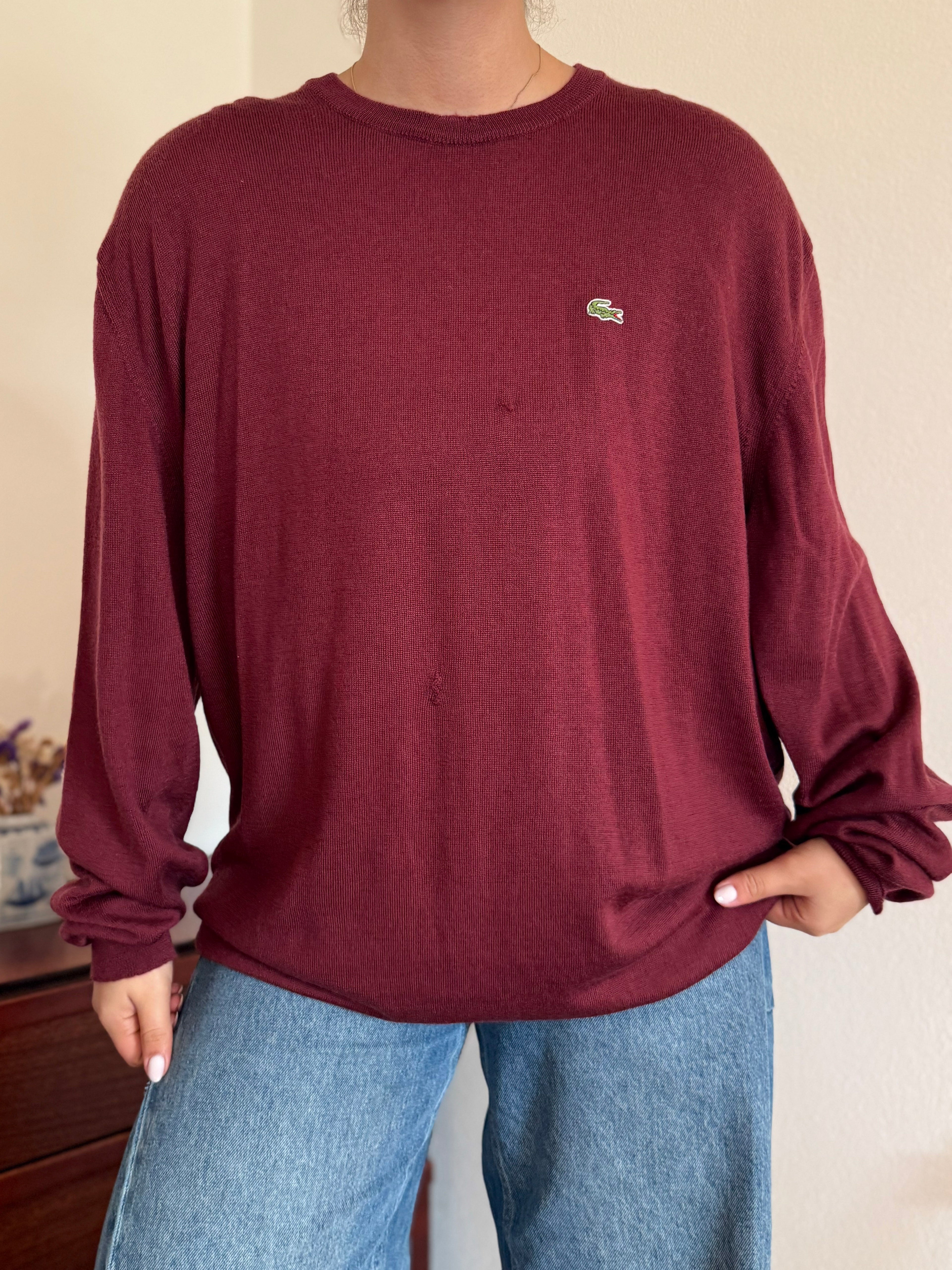 Lacoste Round Neck Knit Sweater 100% Wool