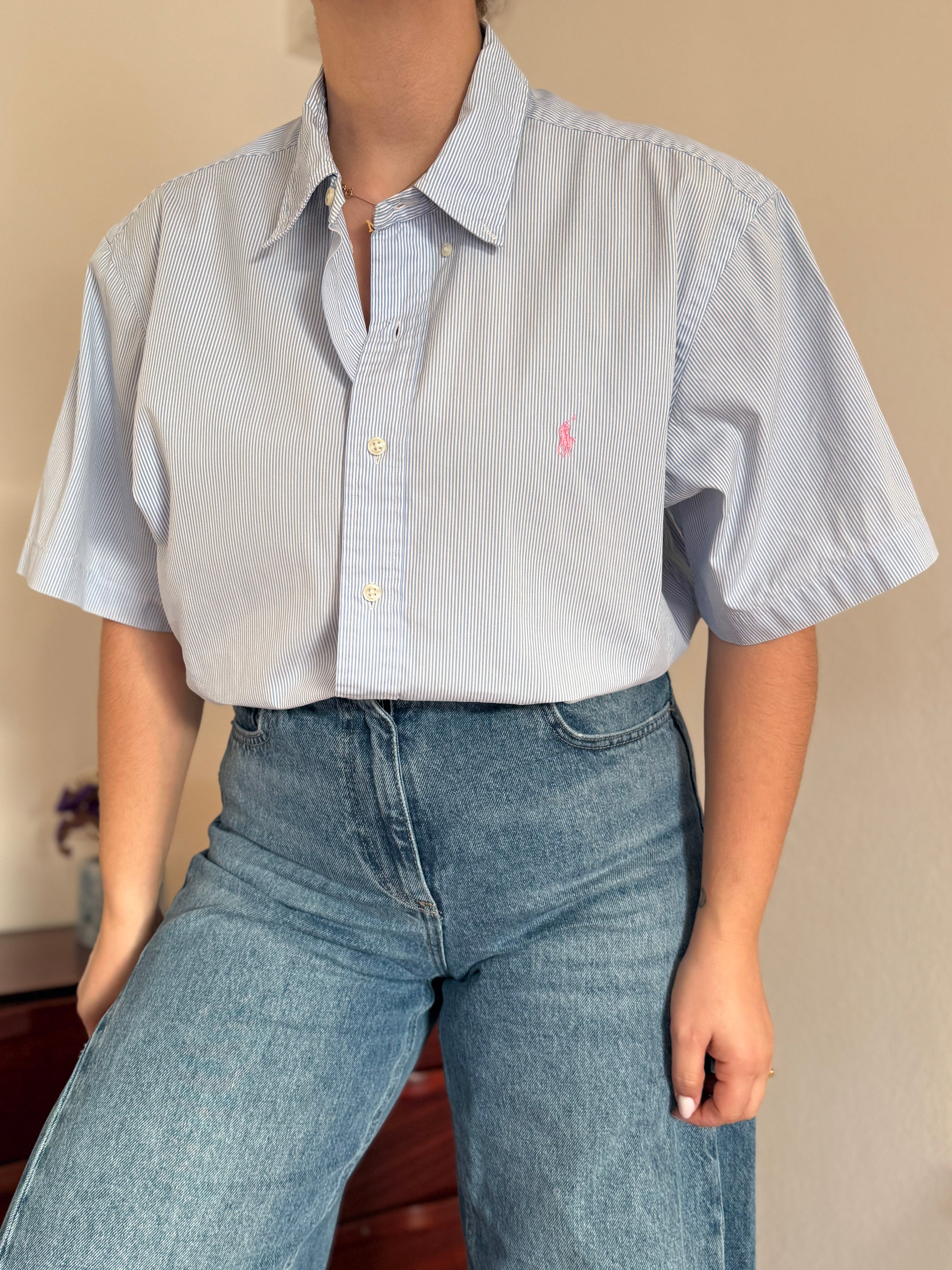 Polo Ralph Lauren Blue Striped Shirt Custom Fit 100% Cotton