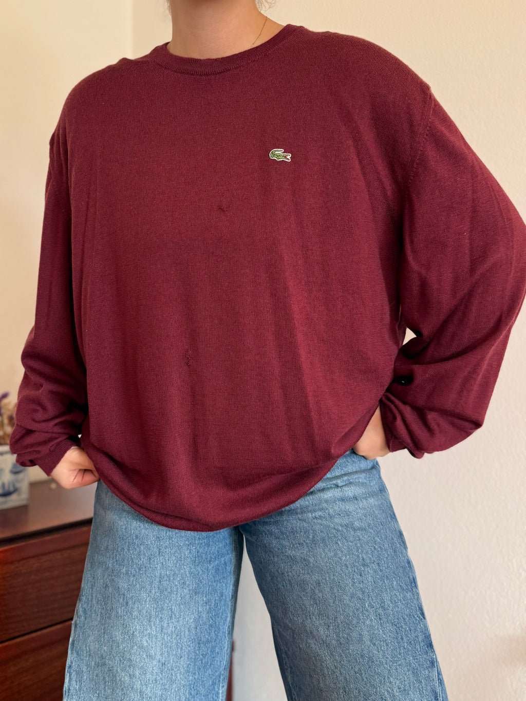 Lacoste Round Neck Knit Sweater 100% Wool