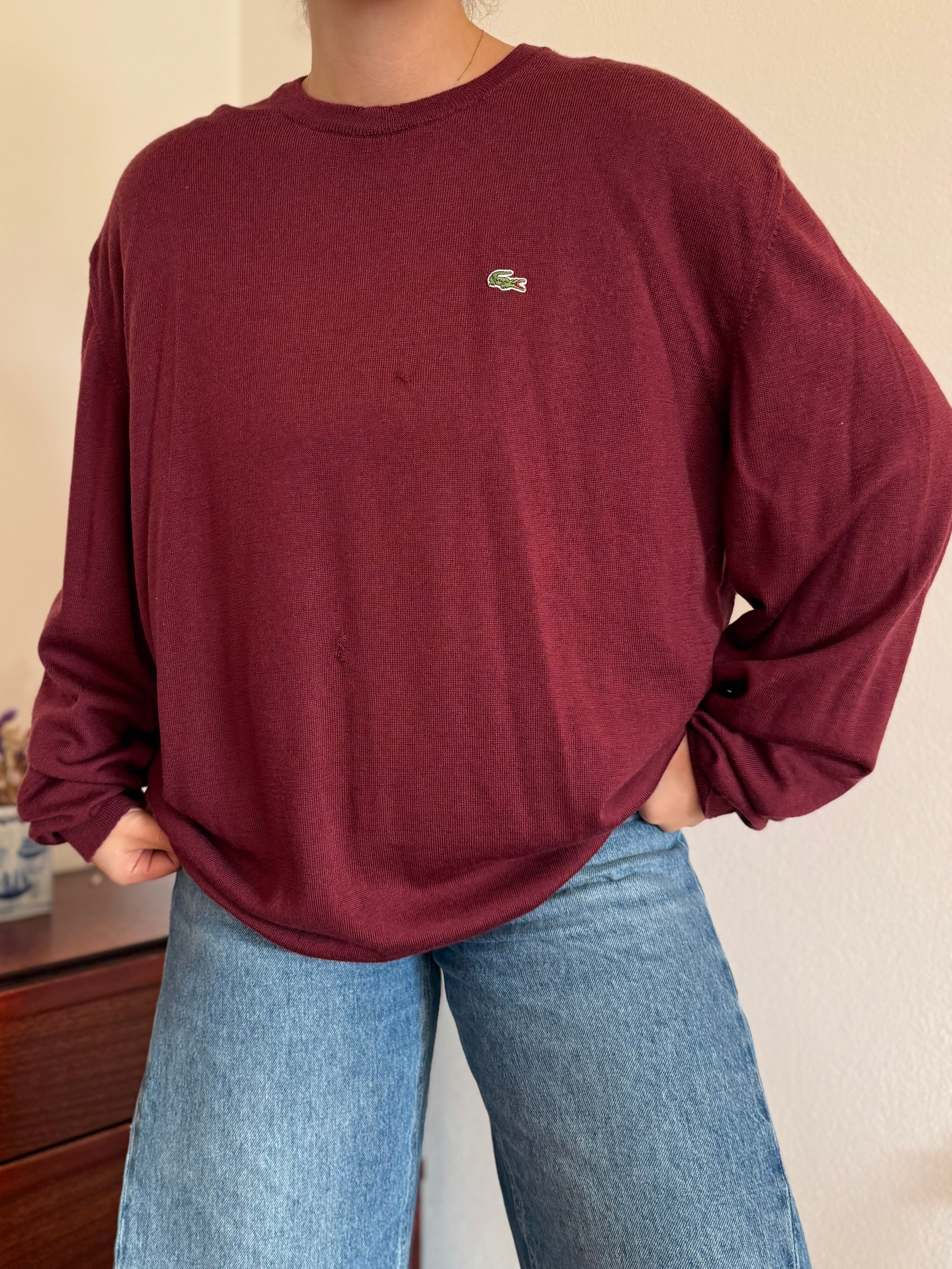 Lacoste Round Neck Knit Sweater 100% Wool