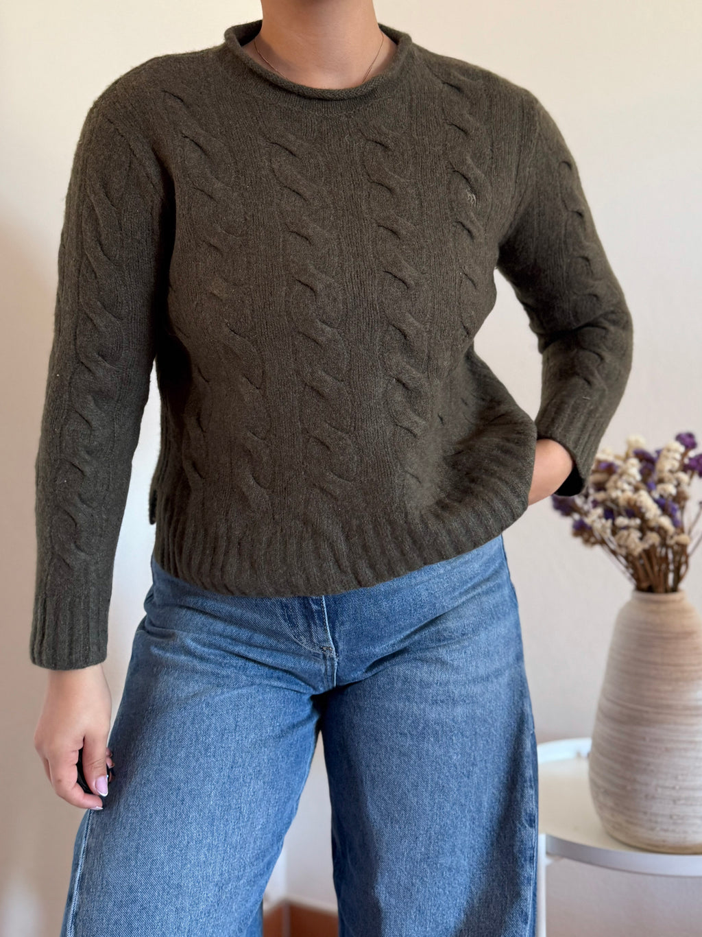 Ralph Lauren Cable Knit Round Neck Wool Sweater