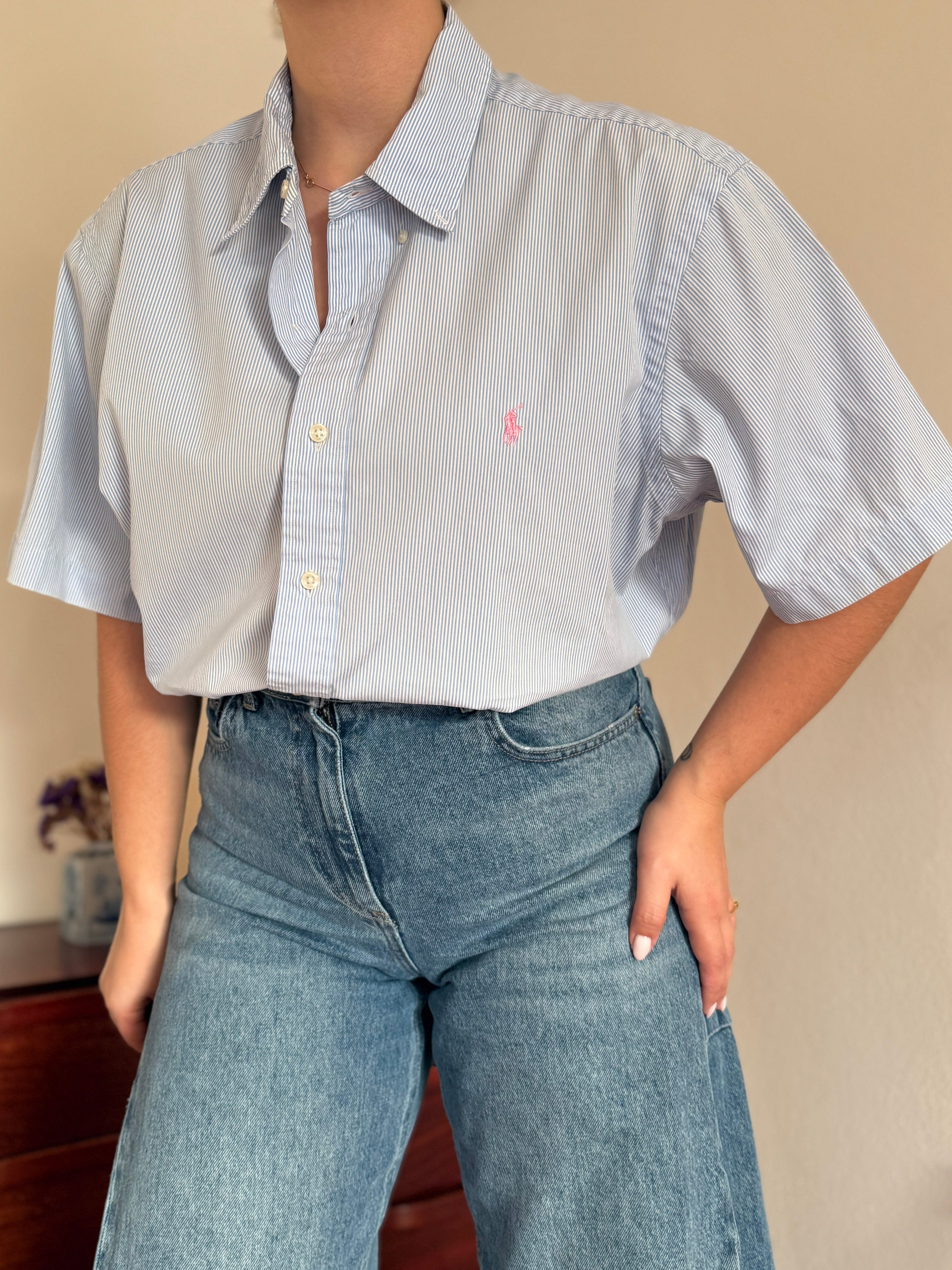 Polo Ralph Lauren Blue Striped Shirt Custom Fit 100% Cotton