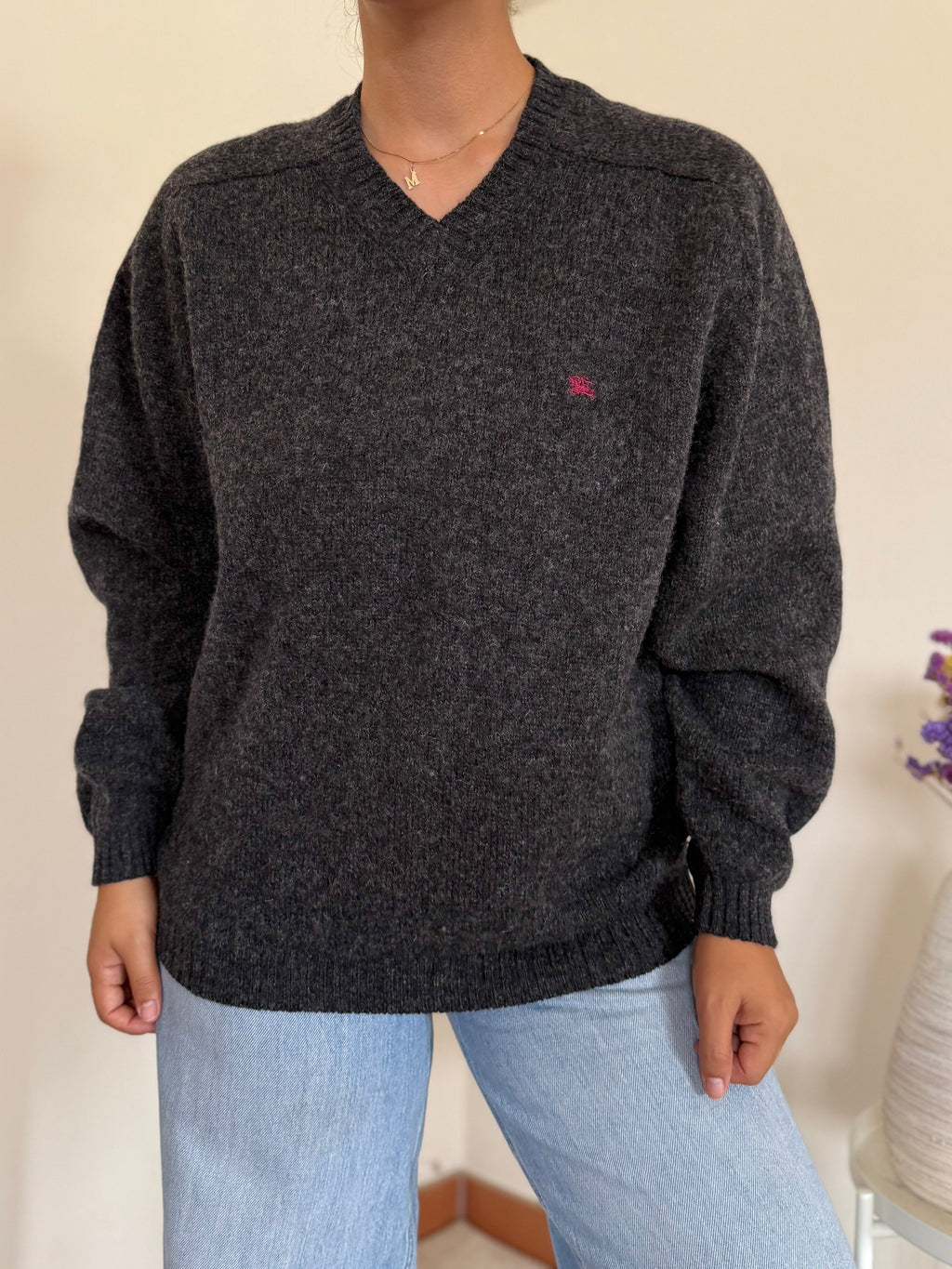 Burberry V-neck Knit Sweater 100% Wool