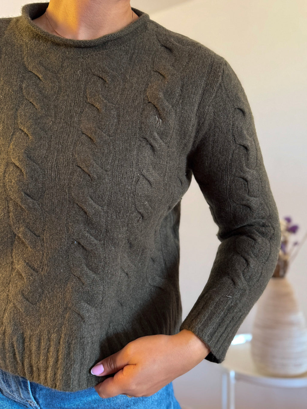 Ralph Lauren Cable Knit Round Neck Wool Sweater