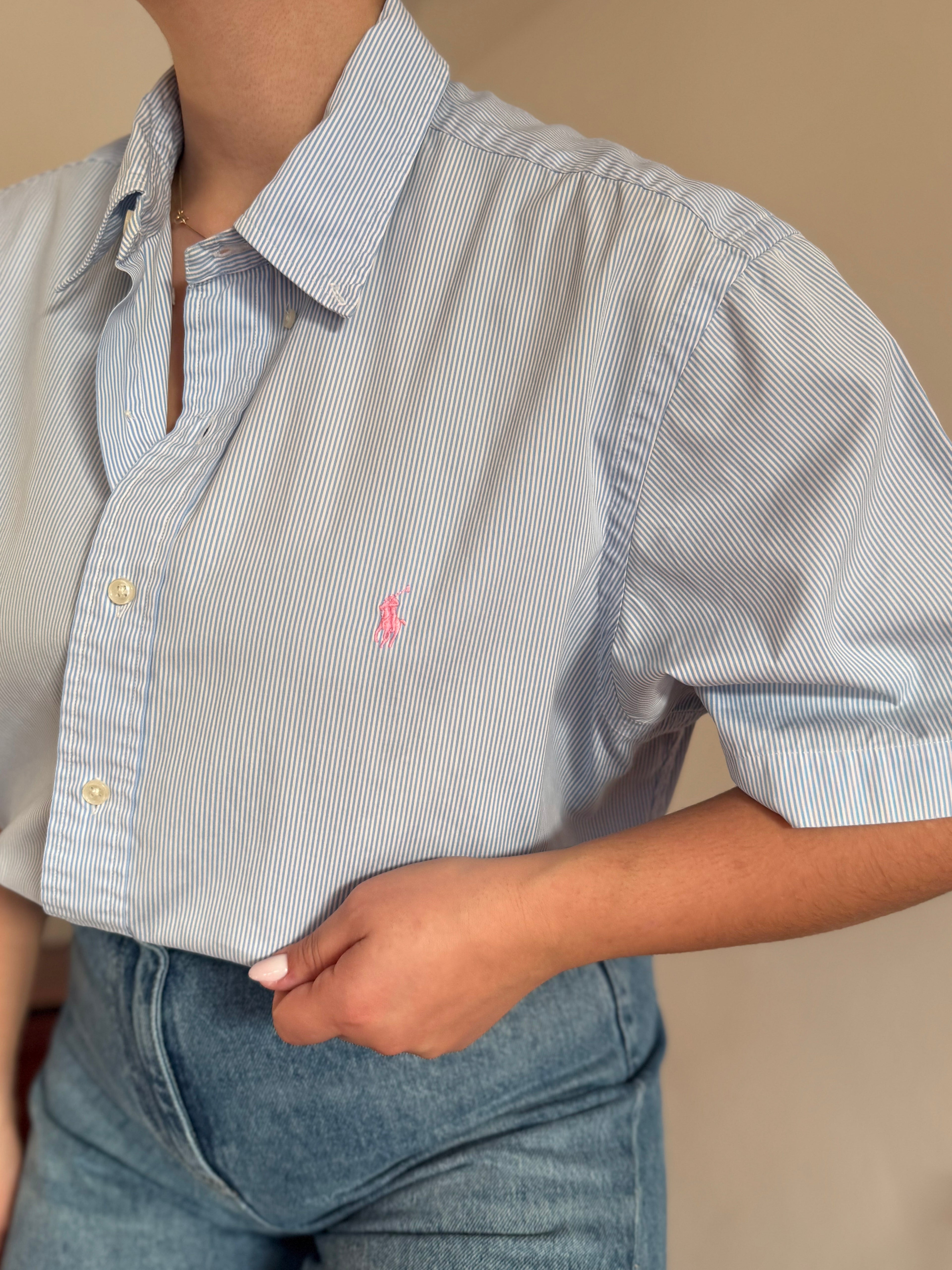 Polo Ralph Lauren Blue Striped Shirt Custom Fit 100% Cotton