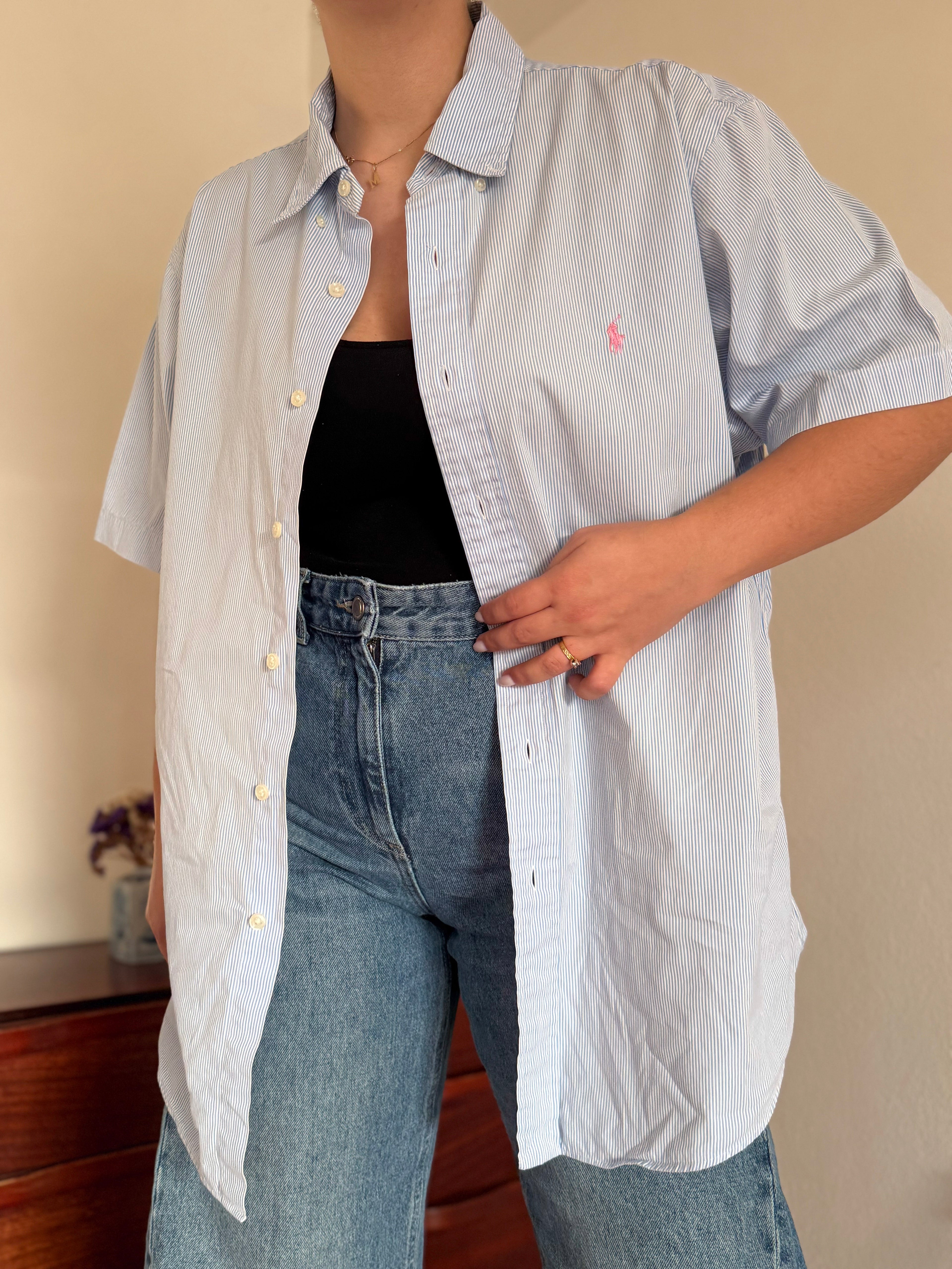 Polo Ralph Lauren Blue Striped Shirt Custom Fit 100% Cotton