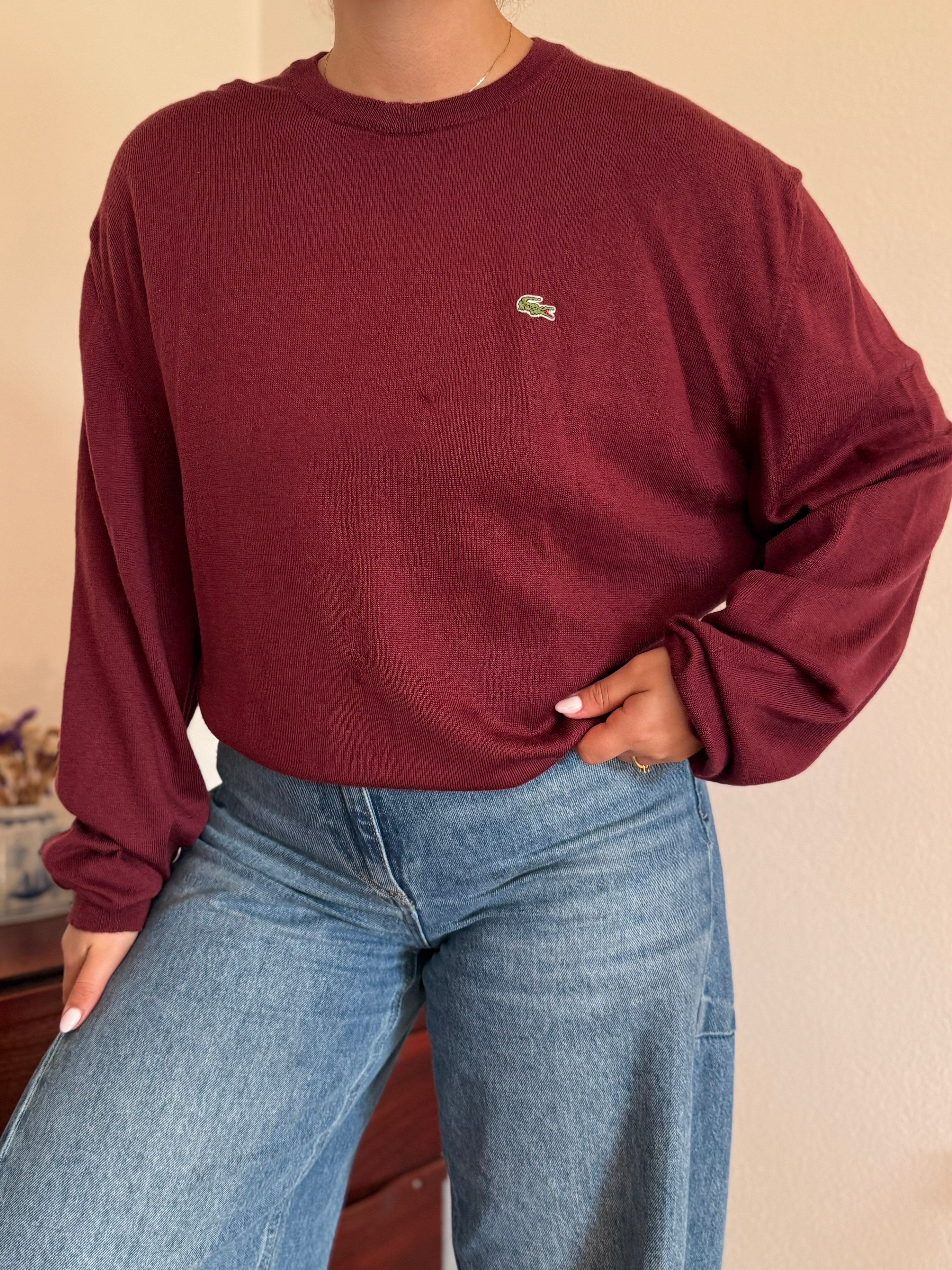 Lacoste Round Neck Knit Sweater 100% Wool