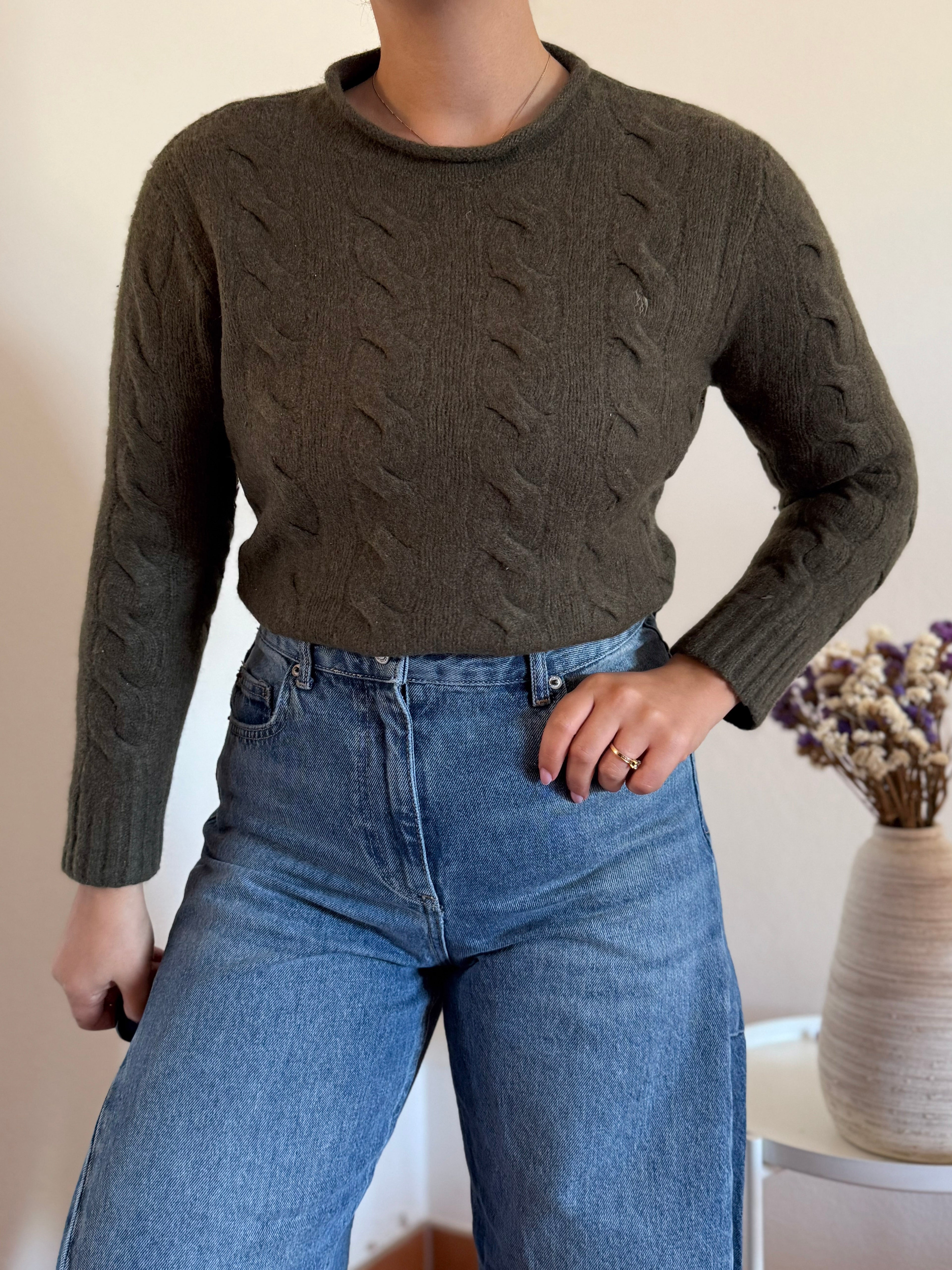 Ralph Lauren Cable Knit Round Neck Wool Sweater