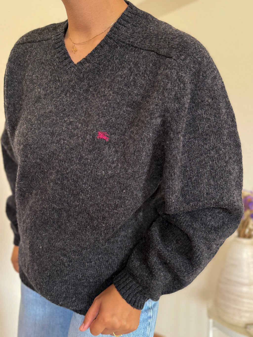 Burberry V-neck Knit Sweater 100% Wool