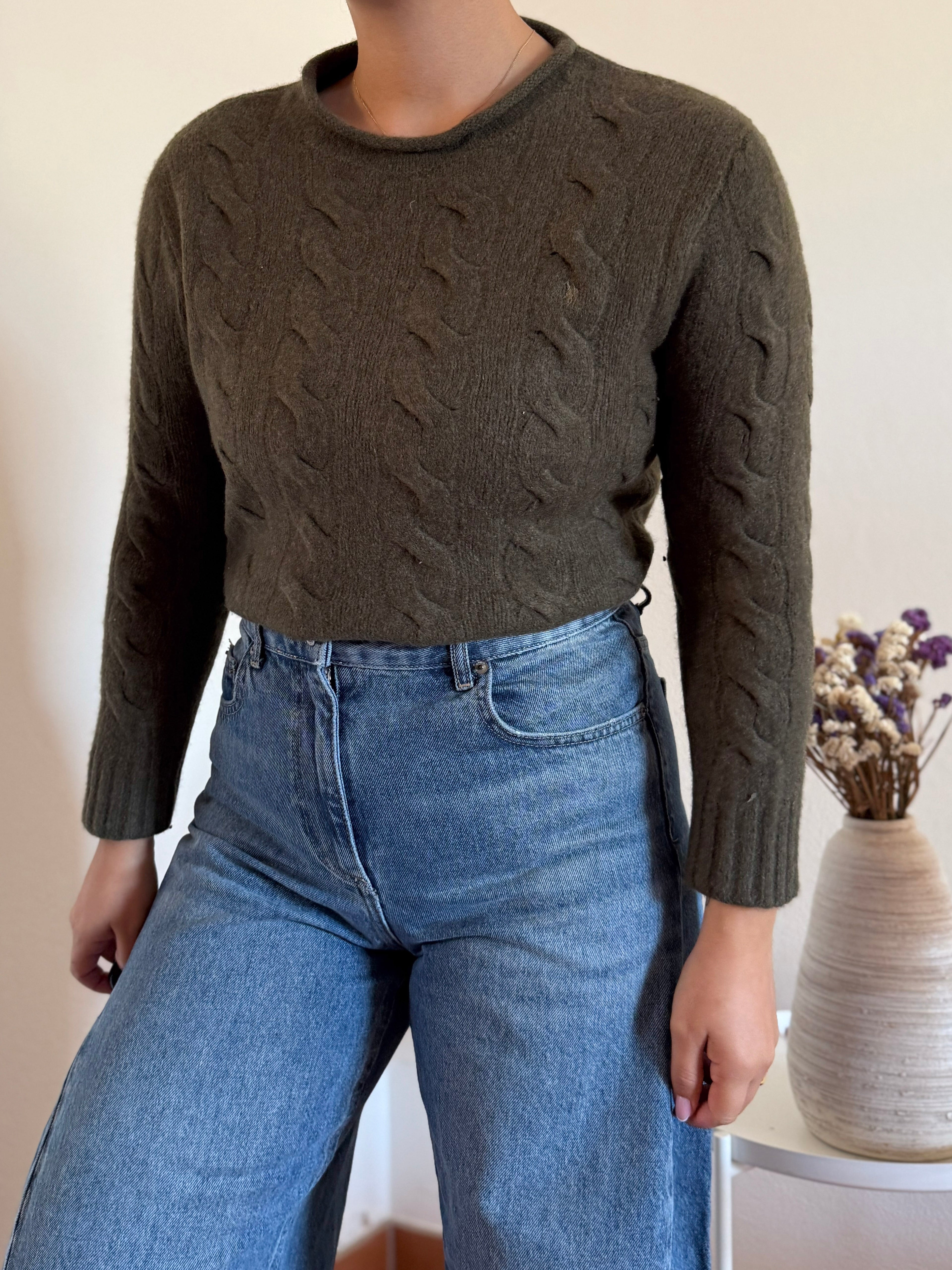 Ralph Lauren Cable Knit Round Neck Wool Sweater