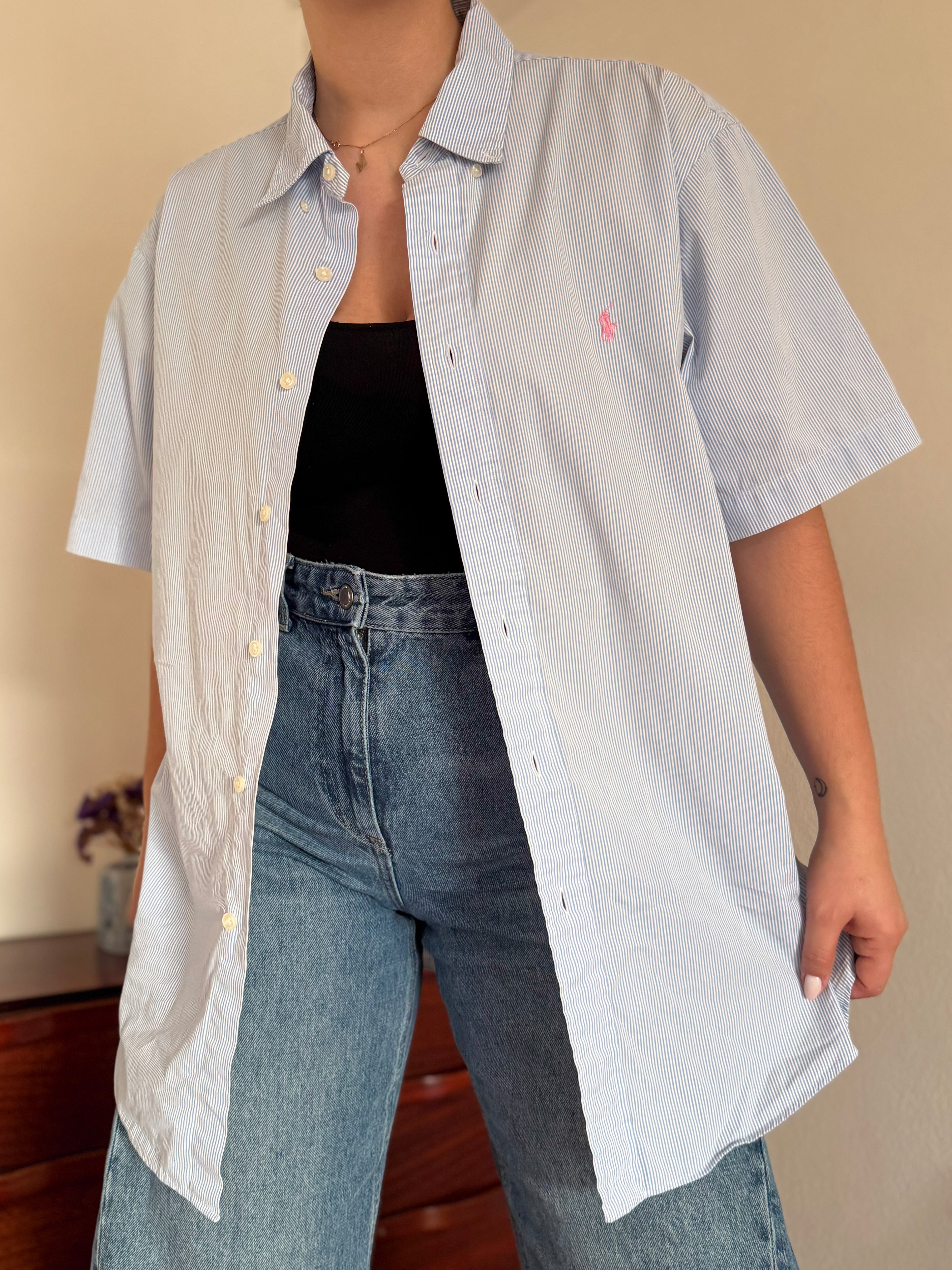 Polo Ralph Lauren Blue Striped Shirt Custom Fit 100% Cotton