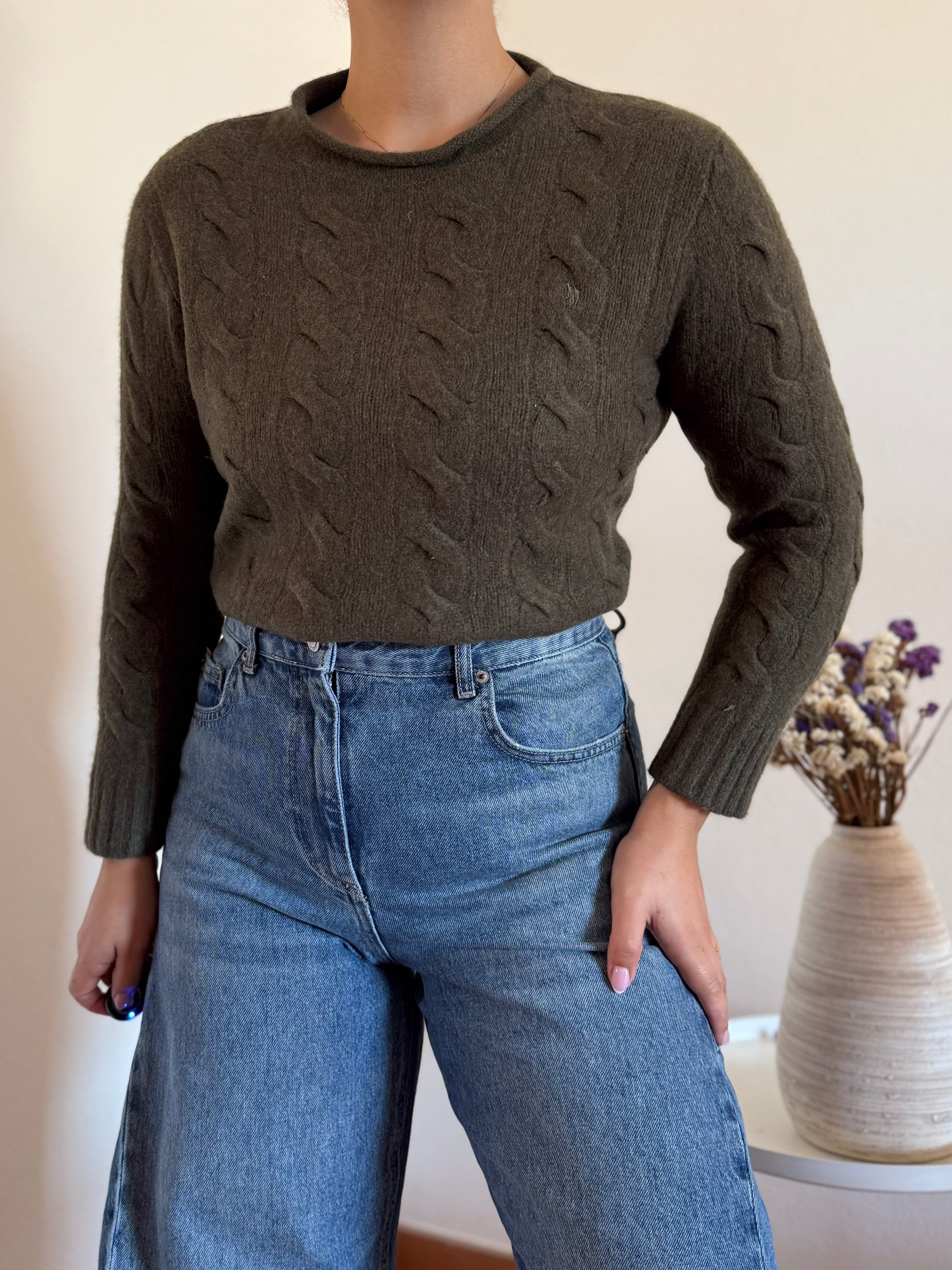 Ralph Lauren Cable Knit Round Neck Wool Sweater