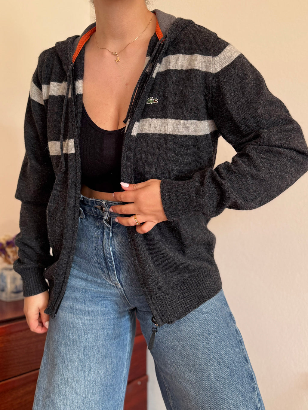 Lacoste Full Zip Knit Coat 50% Wool 10% Alpaca 40% Acrylic