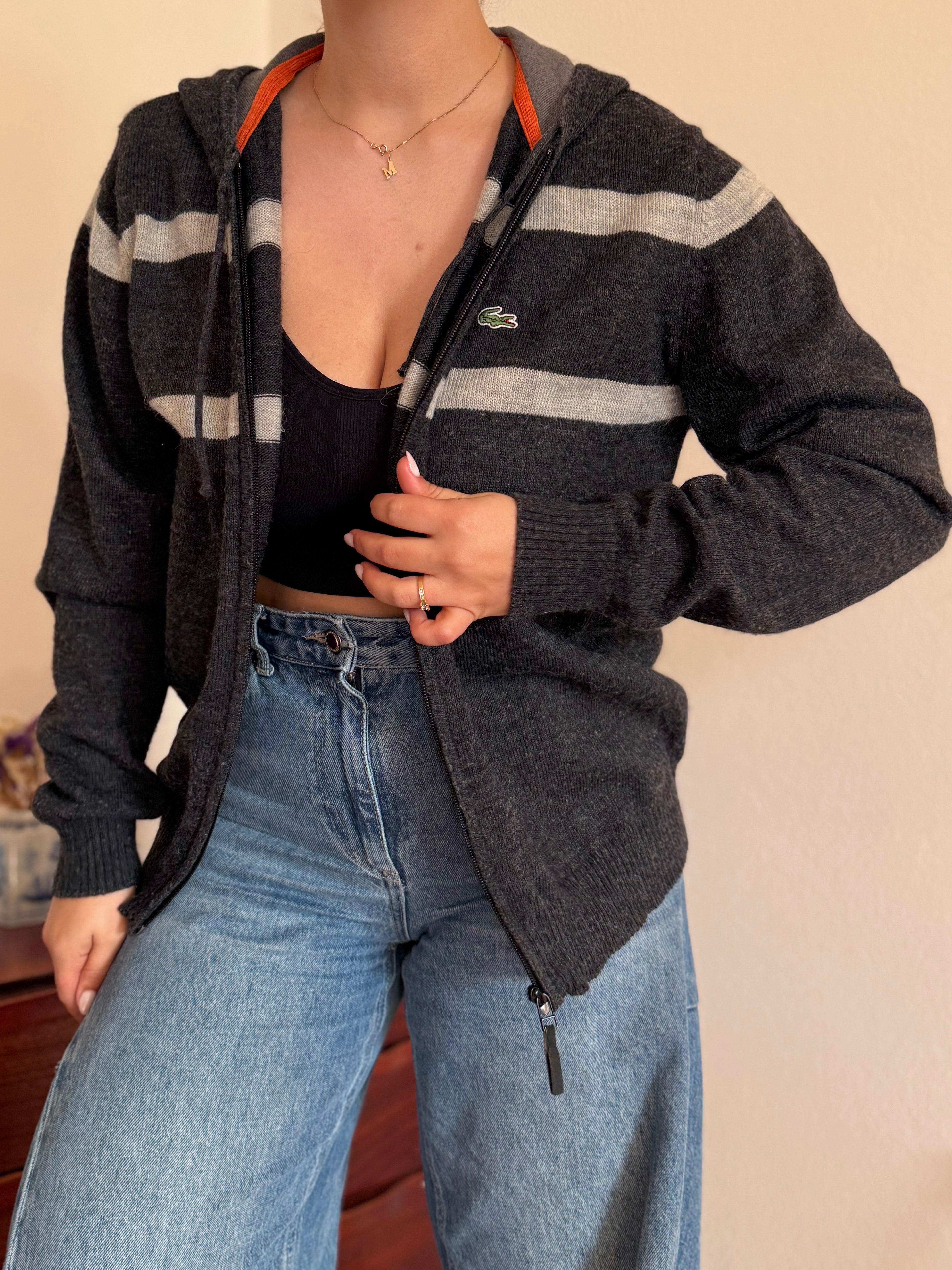 Lacoste Full Zip Knit Coat 50% Wool 10% Alpaca 40% Acrylic