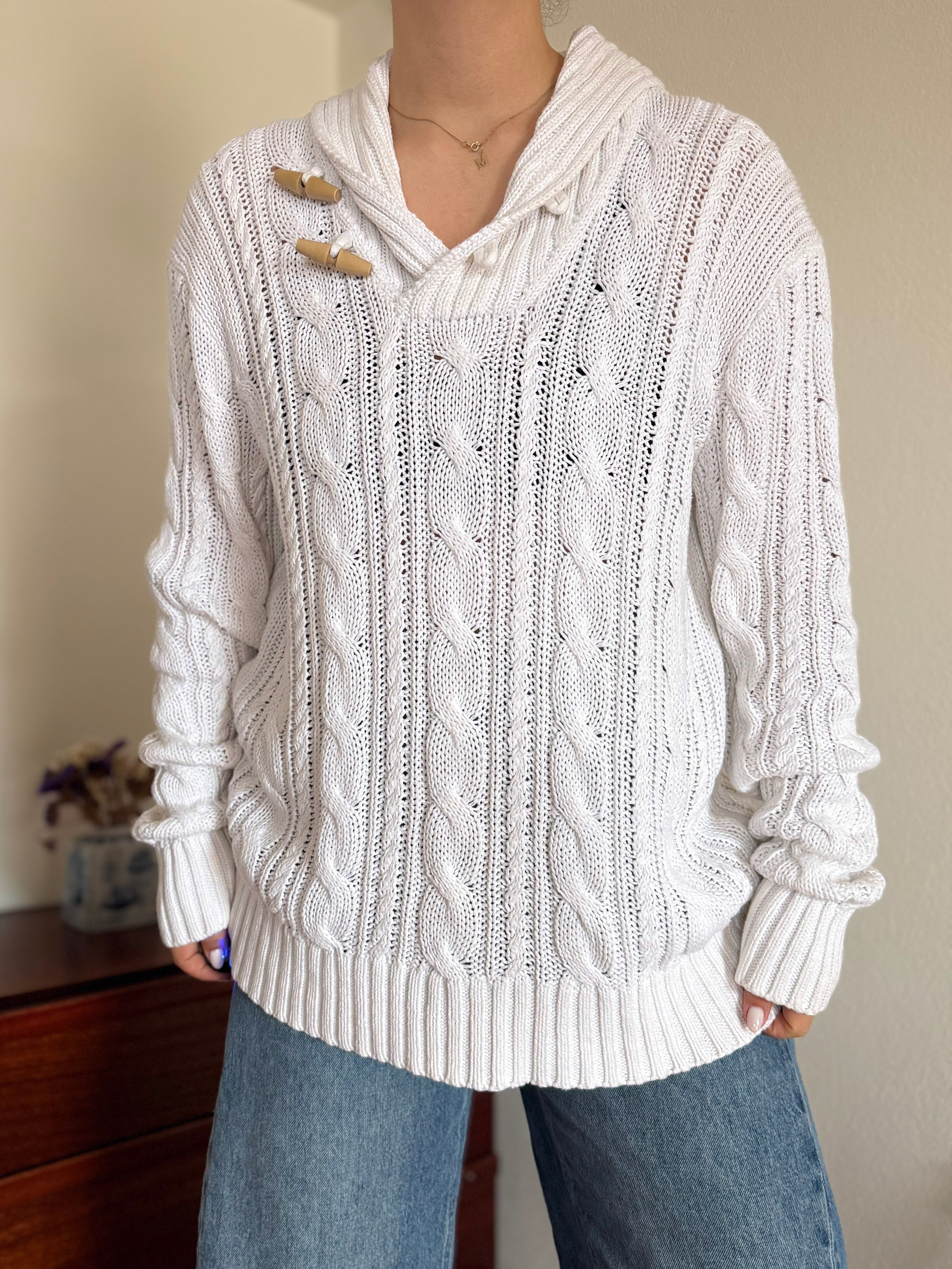 Polo Ralph Lauren White Cable Knit Sweater