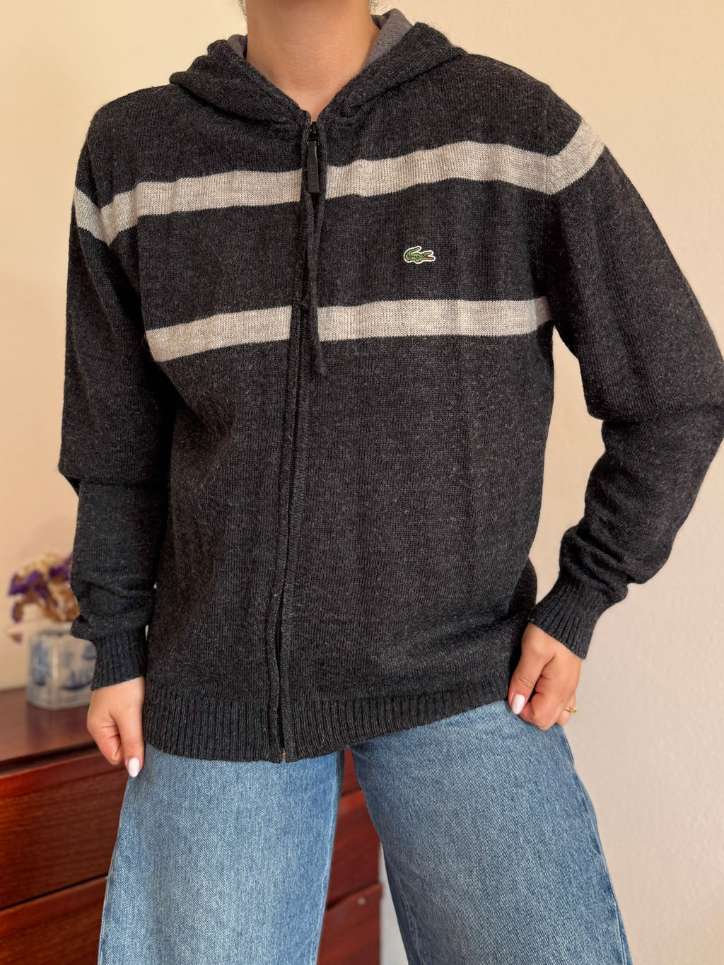 Lacoste Full Zip Knit Coat 50% Wool 10% Alpaca 40% Acrylic