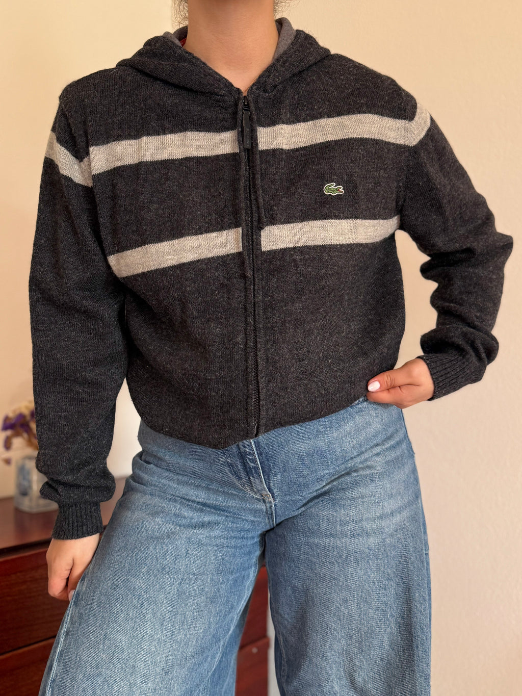 Lacoste Full Zip Knit Coat 50% Wool 10% Alpaca 40% Acrylic