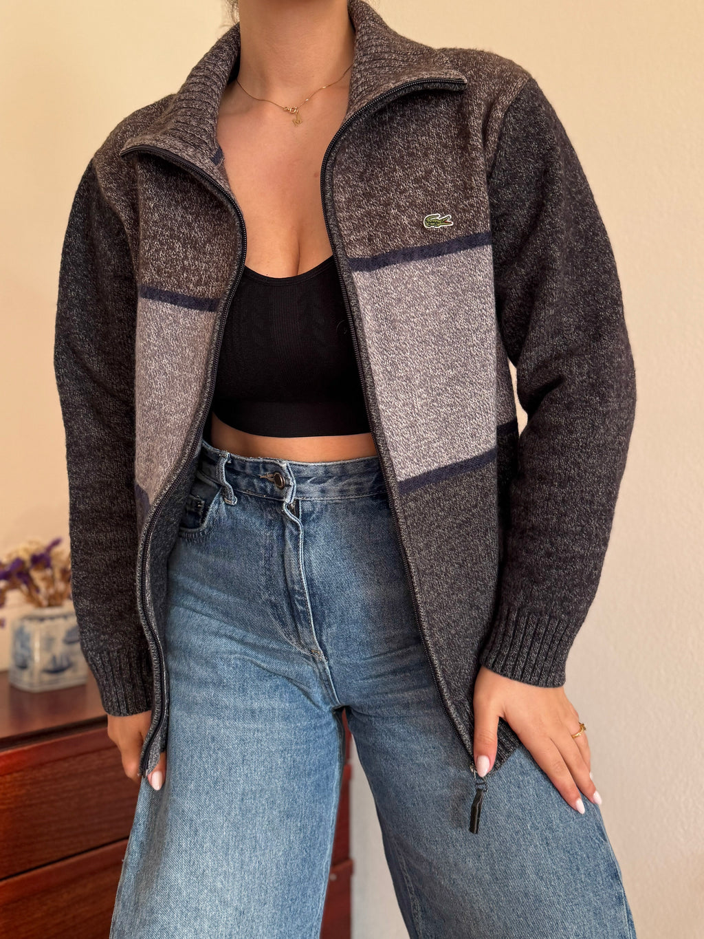 Lacoste Full Zip Knit Coat 50% Wool 50% Acrylic