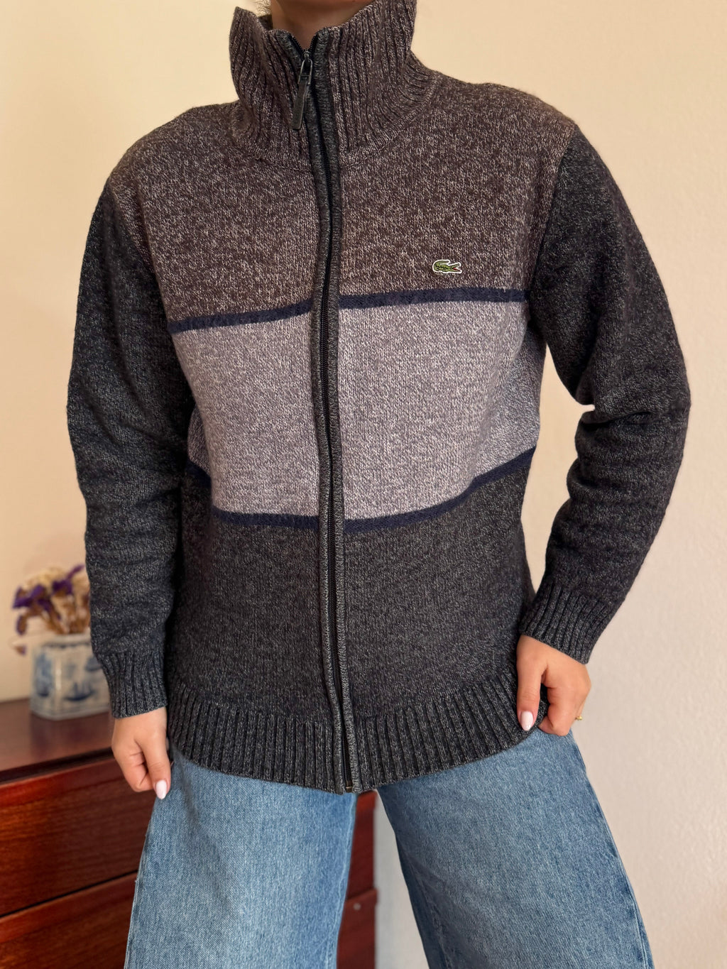 Lacoste Full Zip Knit Coat 50% Wool 50% Acrylic