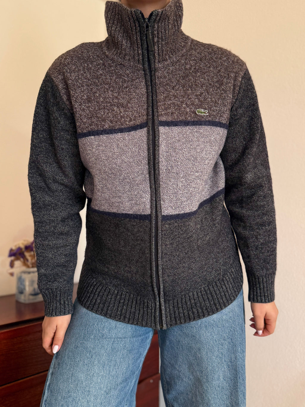 Lacoste Full Zip Knit Coat 50% Wool 50% Acrylic